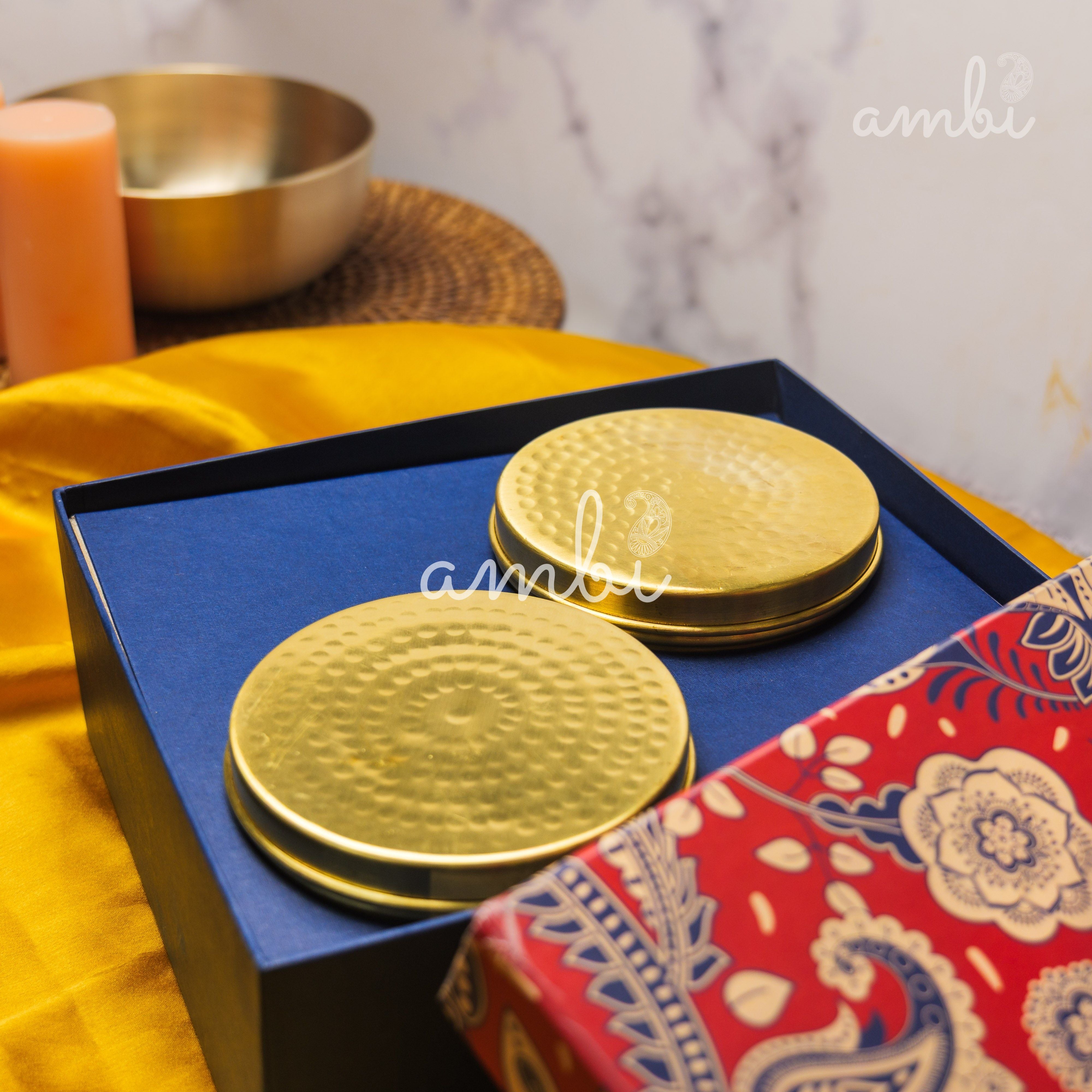 Ambi Gift of Elegance : 2 Pure Brass Hammered Storage Box