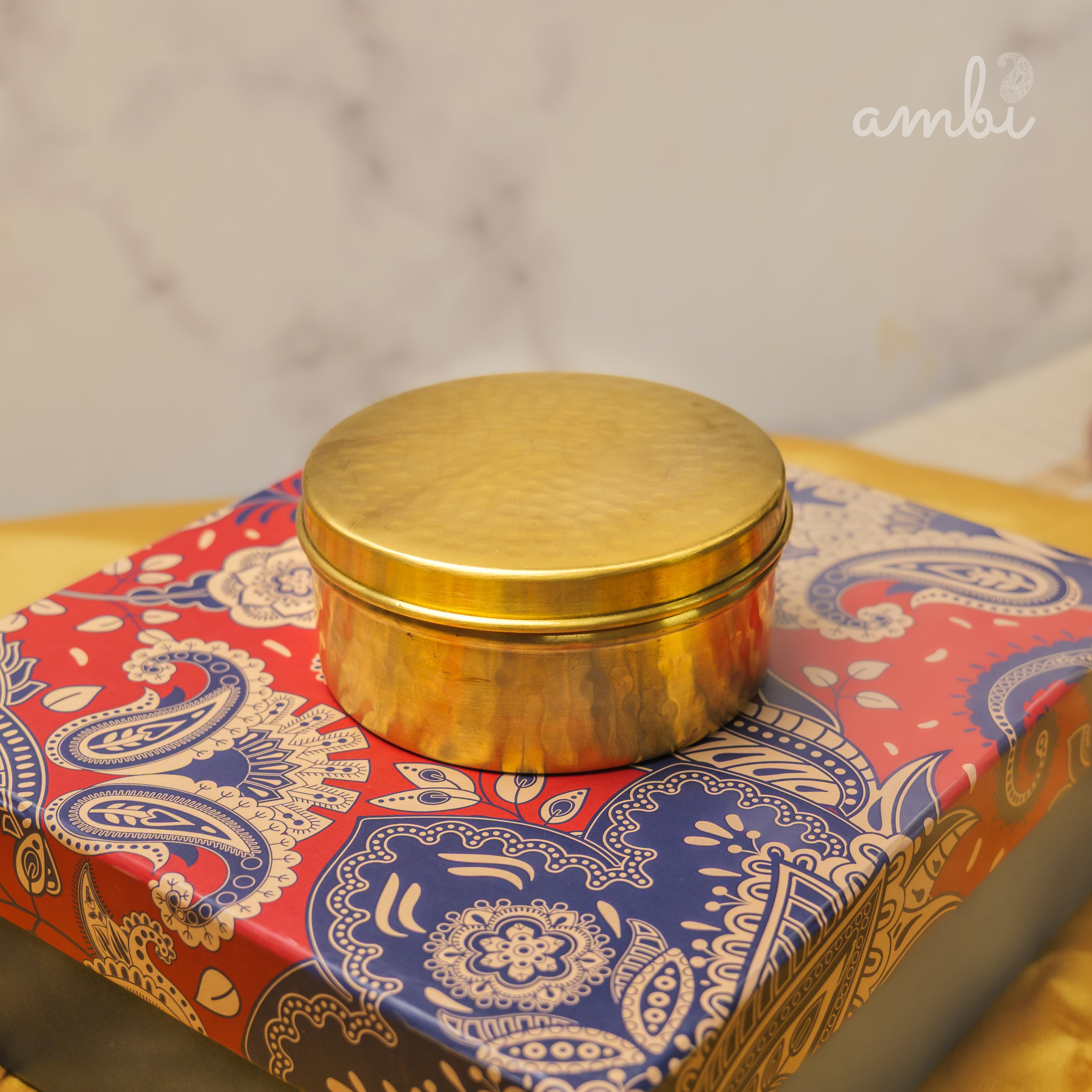 Ambi Gift of Elegance : 2 Pure Brass Hammered Storage Box
