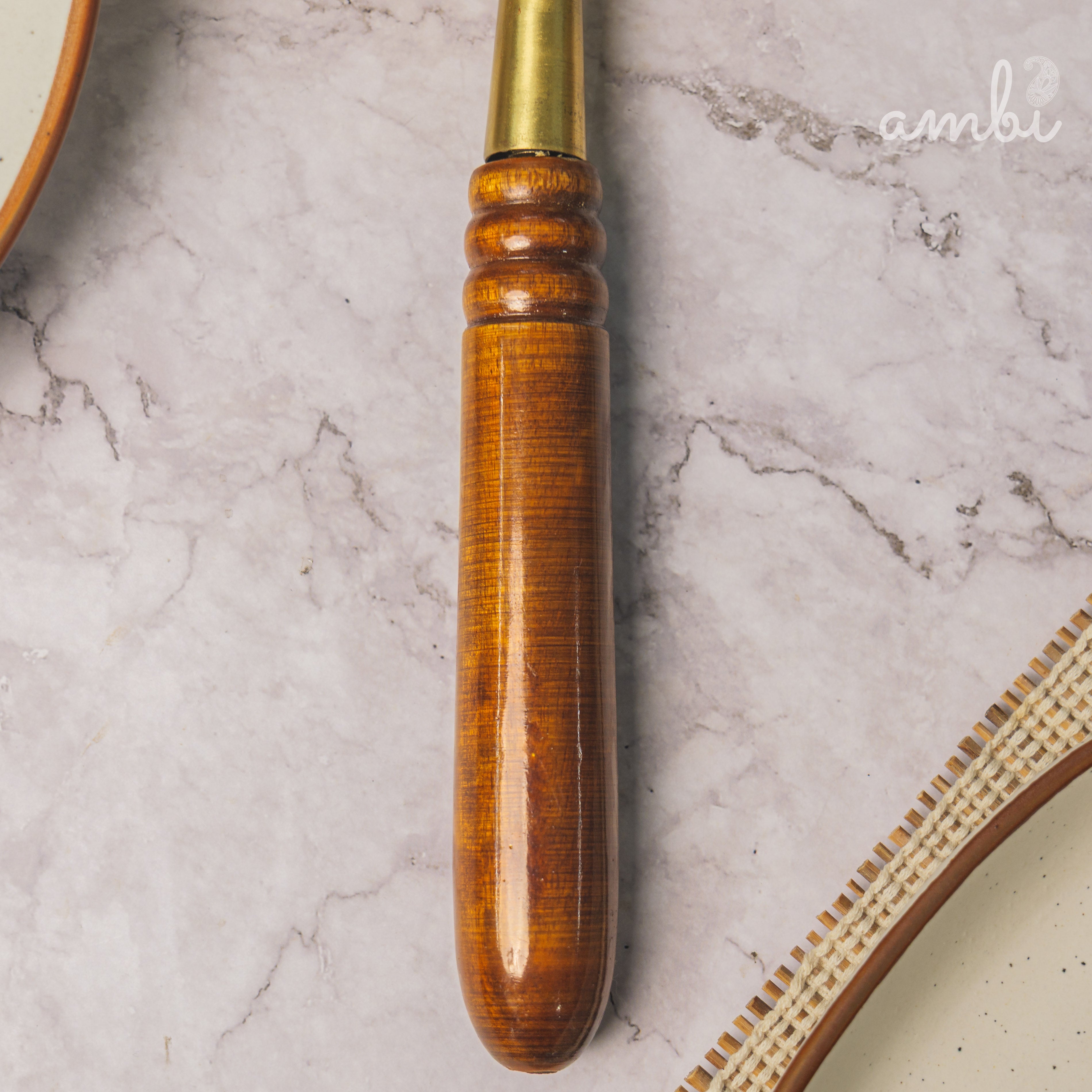 Ambi Brass Classy Havey Base Tadka Pan with Wooden Handle