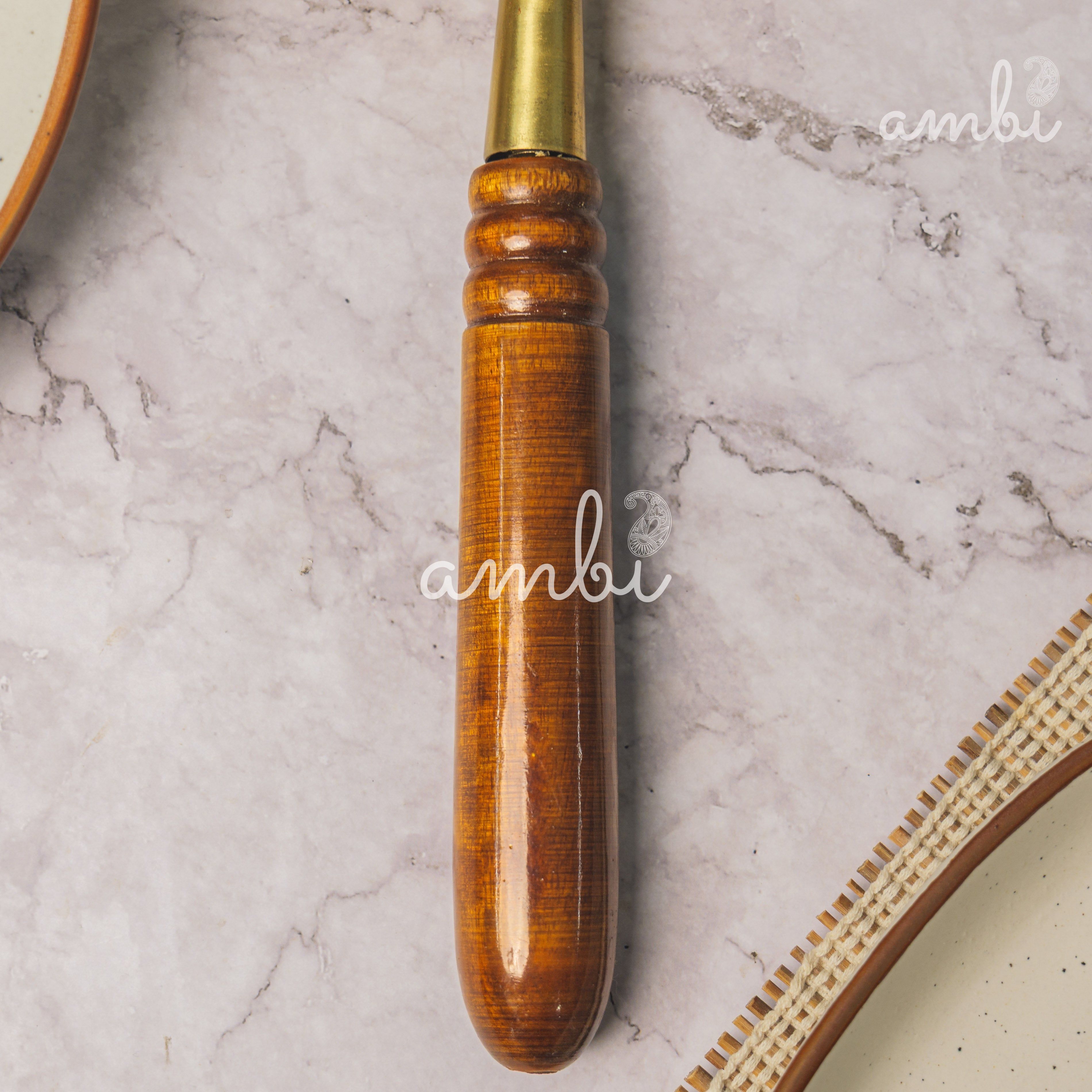 Ambi Brass Classy Havey Base Tadka Pan with Wooden Handle