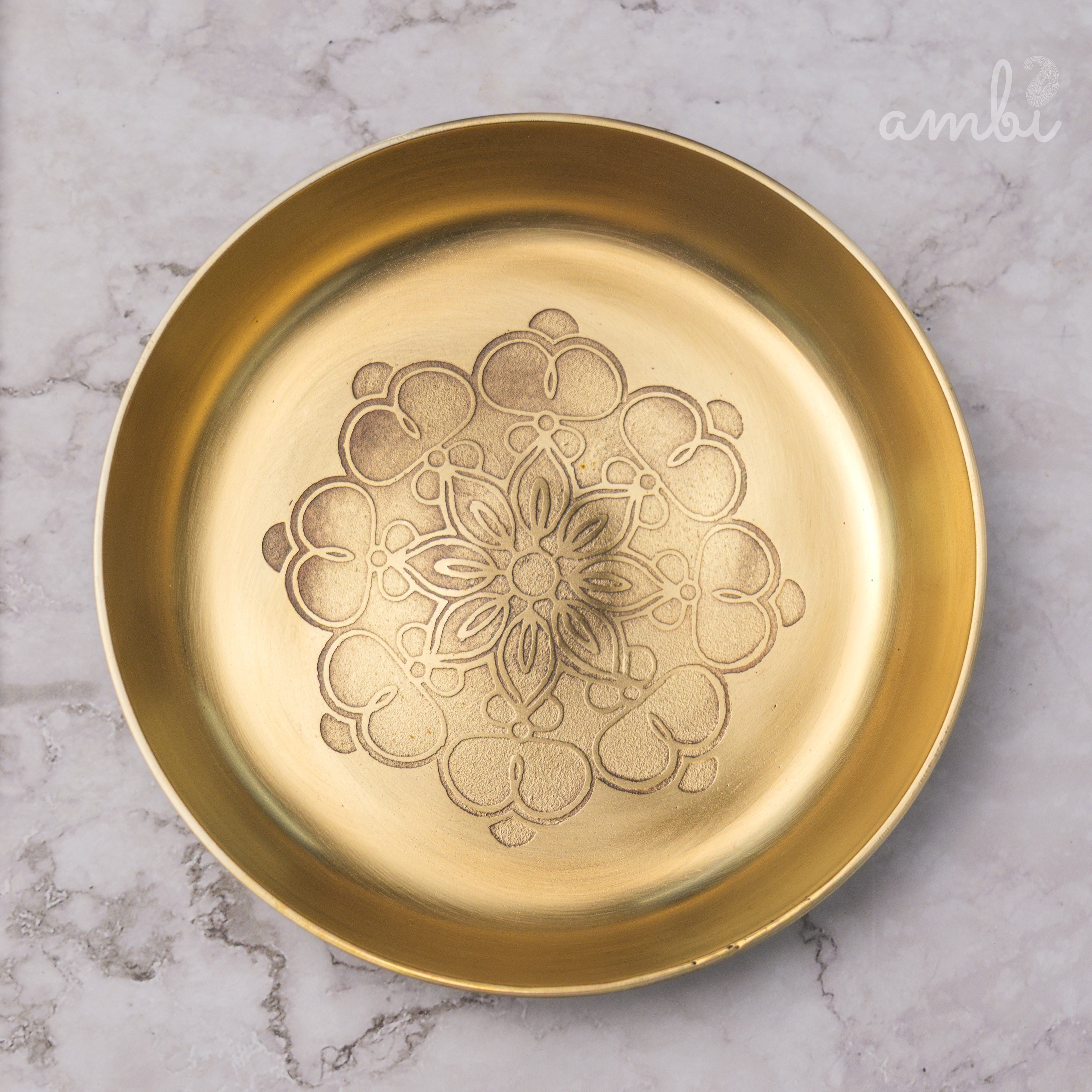 Ambi Lead Free 100% Pure Kansa Plate - Mandala Etched Dessert Bowl 6 in