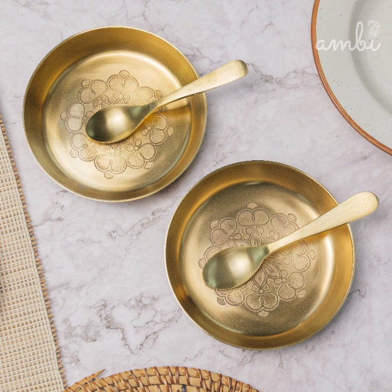 Gift Box – Ambi 100% Pure Lead-Free Kansa Plate & Spoon with Mandala Etching 6 Inch (Set of 1)