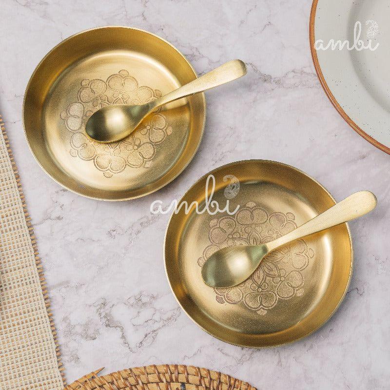 Gift Box – Ambi 100% Pure Lead-Free Kansa Plate & Spoon with Mandala Etching 6 Inch (Set of 1)