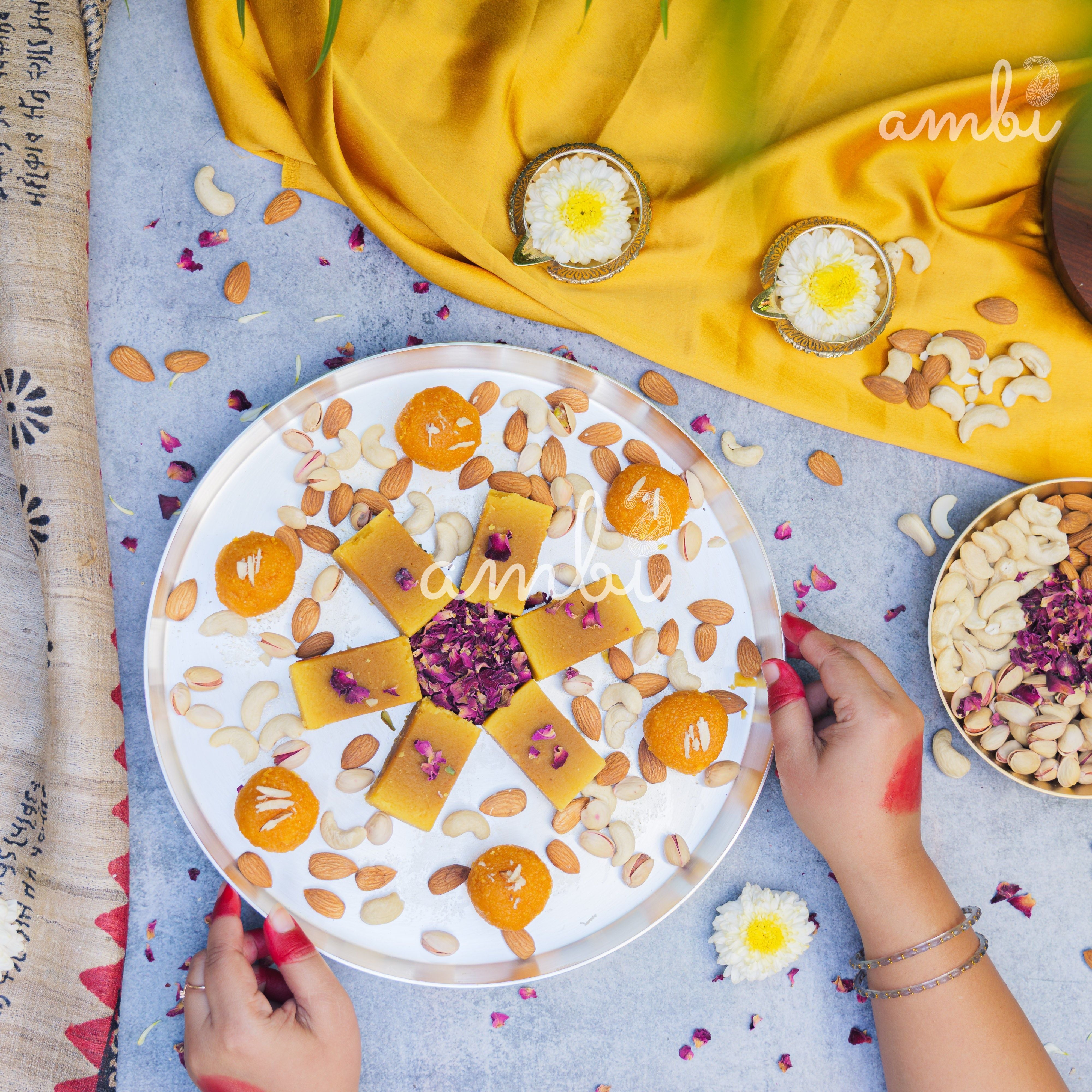 Ambi’ Exclusive "PURE Silver"-Plated Brass Thali 11.5– Timeless Elegance for Your Table