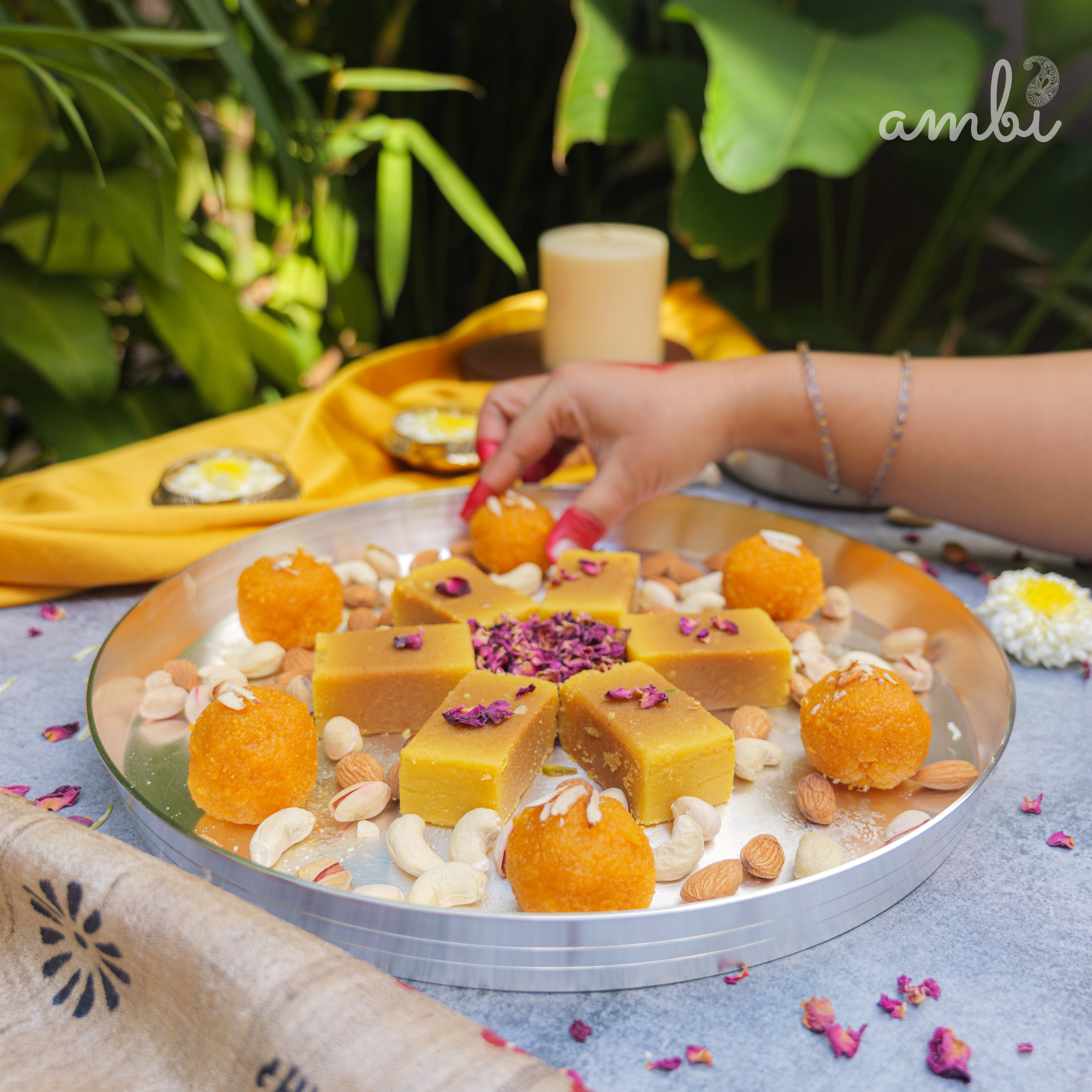 Ambi Pure Silver-Plated Brass Thali – 11.5 Inch | BIS Certified | 2-Micron Silver Coating