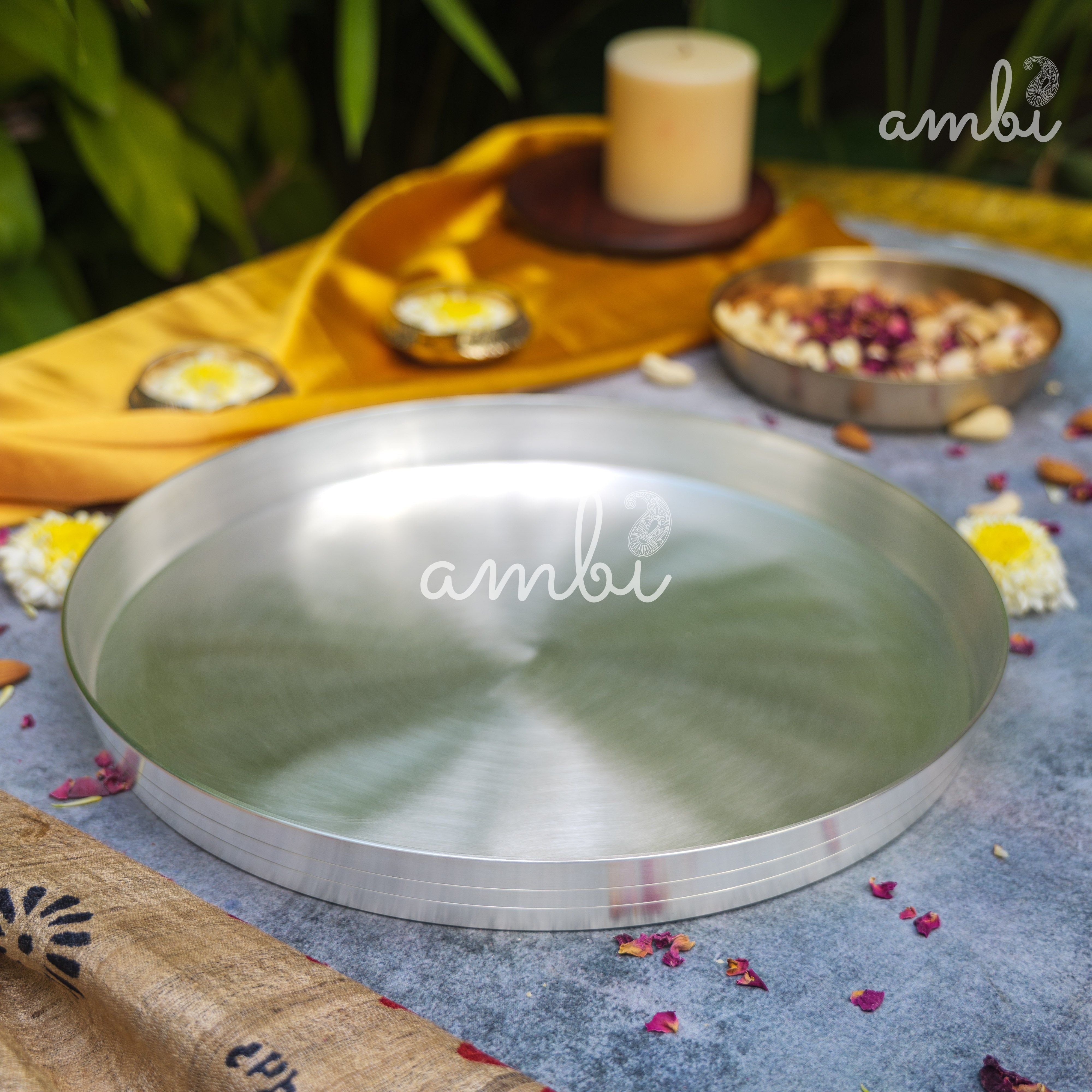 Ambi’ Exclusive "PURE Silver"-Plated Brass Thali 11.5– Timeless Elegance for Your Table