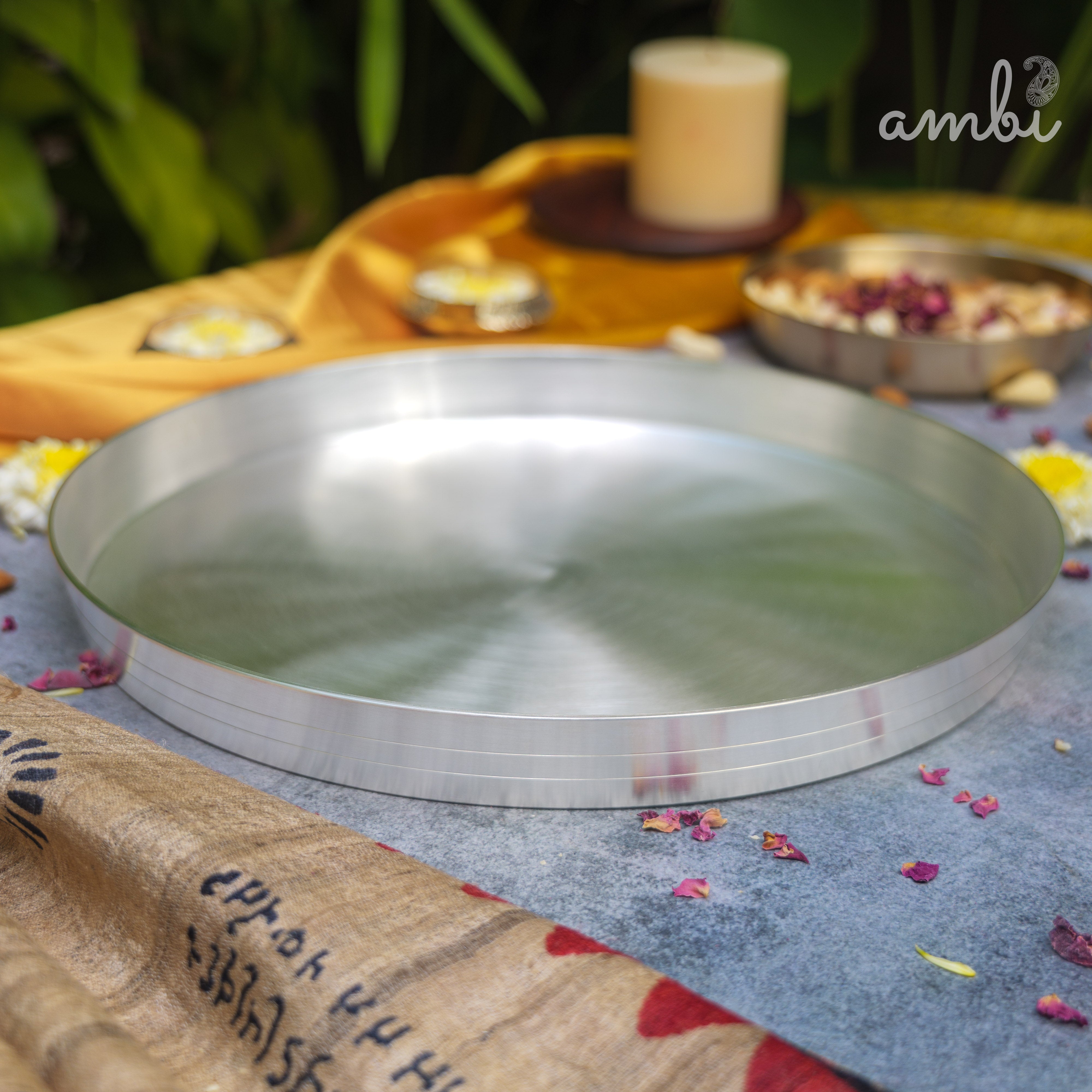 Ambi Pure Silver-Plated Brass Thali – 11.5 Inch | BIS Certified | 2-Micron Silver Coating