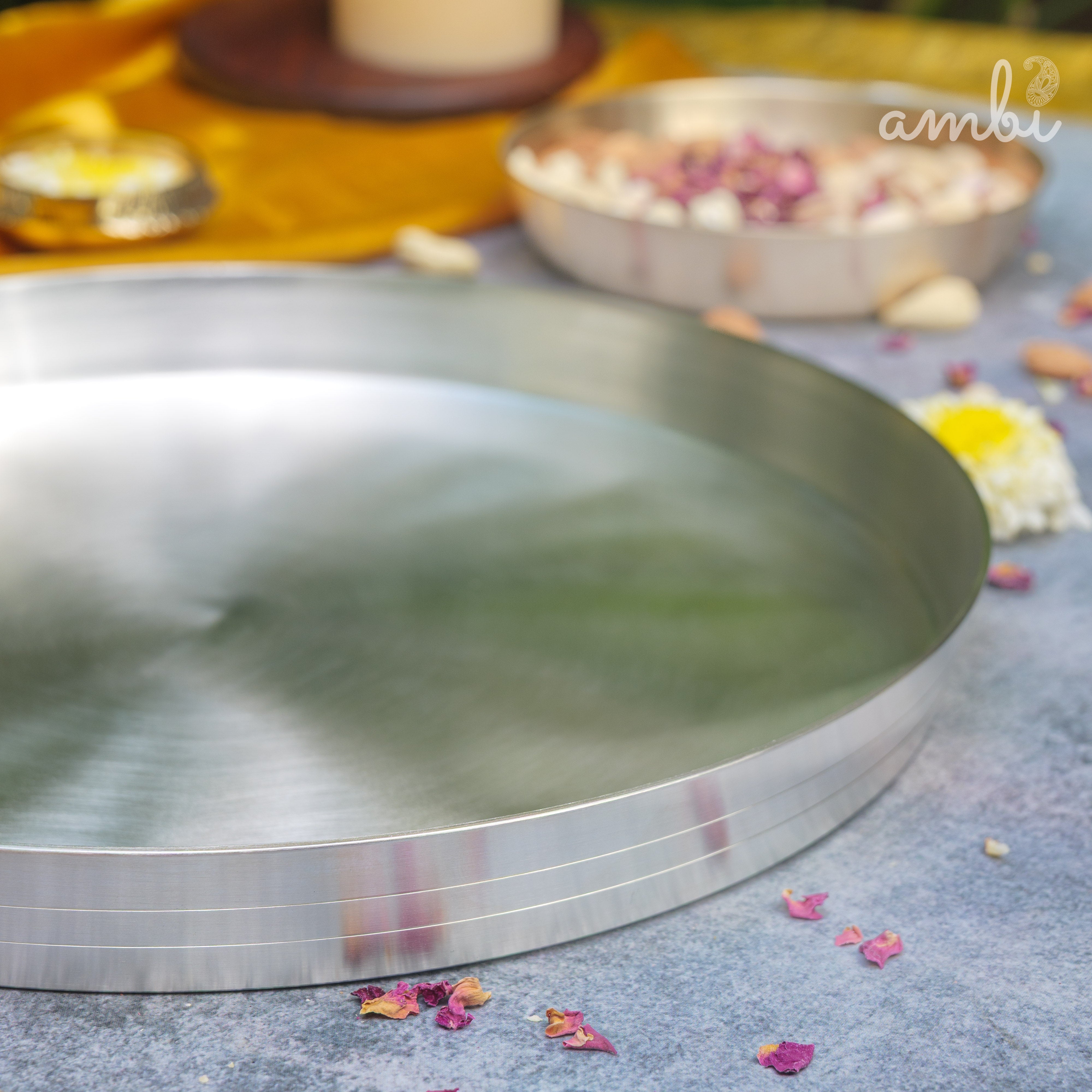 Ambi Pure Silver-Plated Brass Thali – 11.5 Inch | BIS Certified | 2-Micron Silver Coating