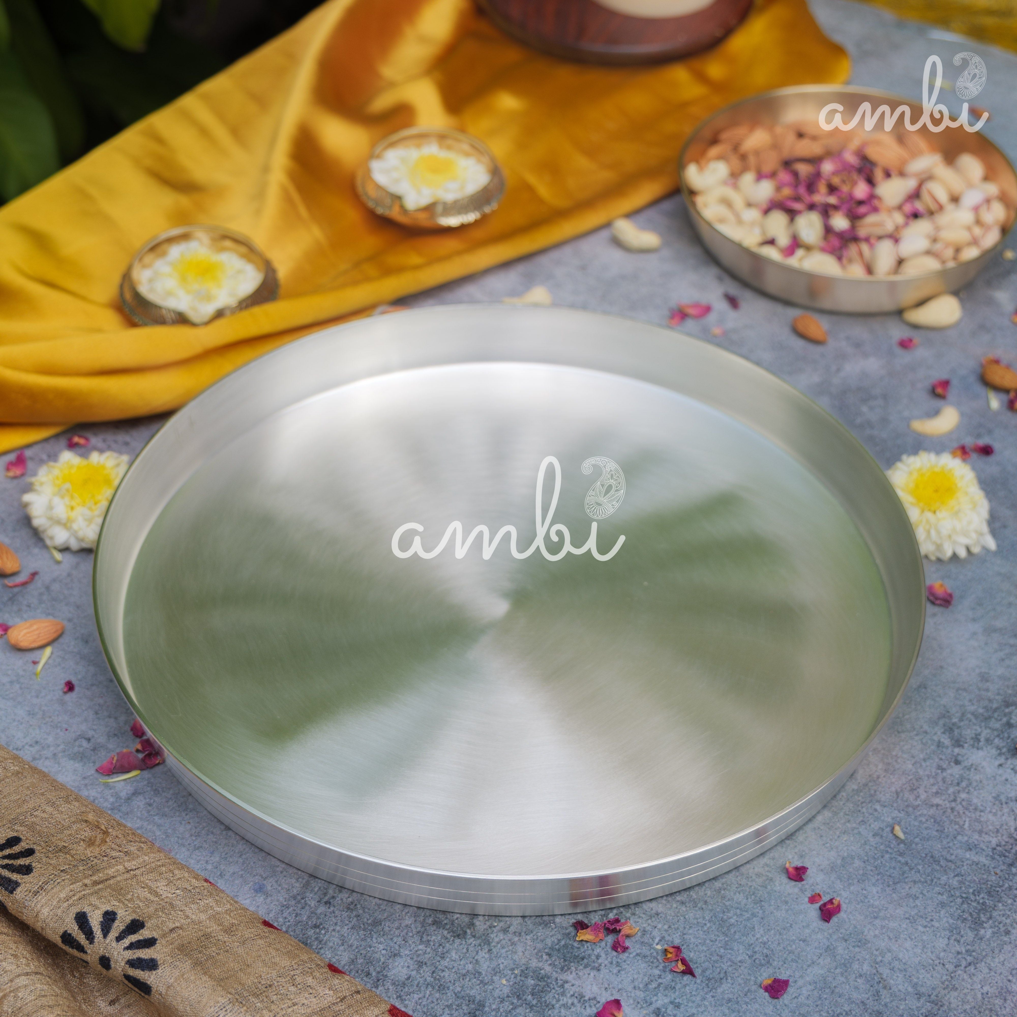 Ambi’ Exclusive "PURE Silver"-Plated Brass Thali 11.5– Timeless Elegance for Your Table