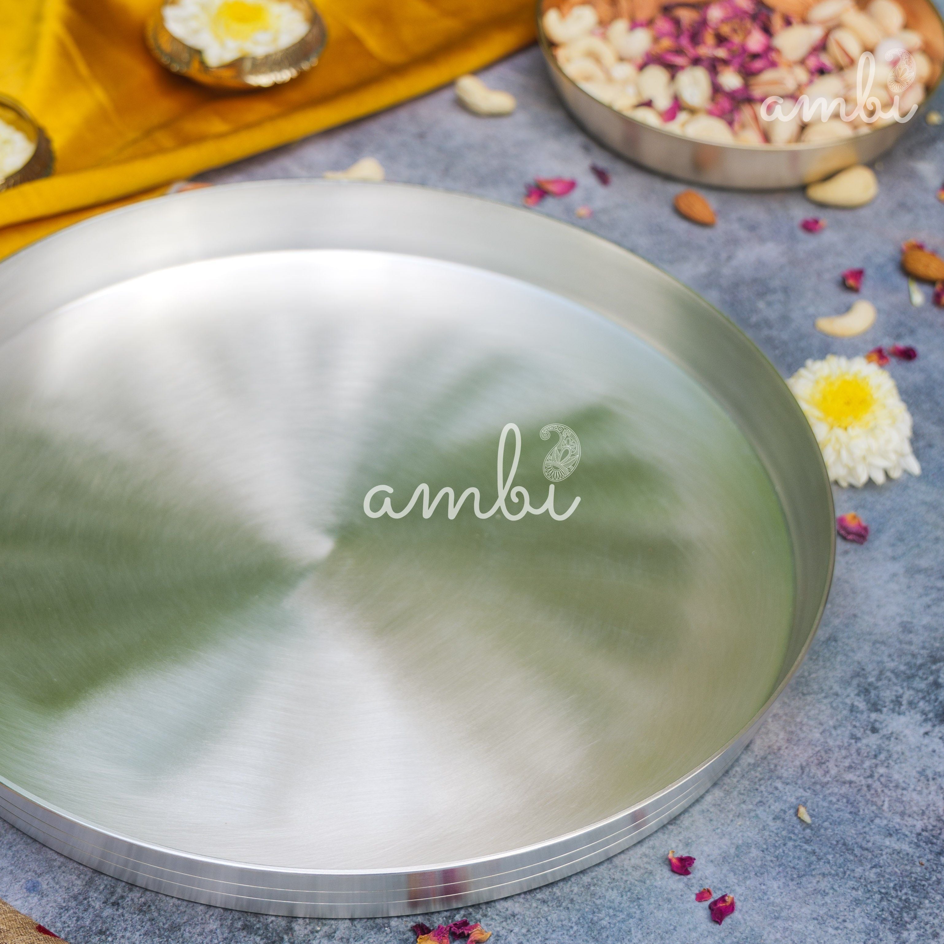 Ambi’ Exclusive "PURE Silver"-Plated Brass Thali 11.5– Timeless Elegance for Your Table