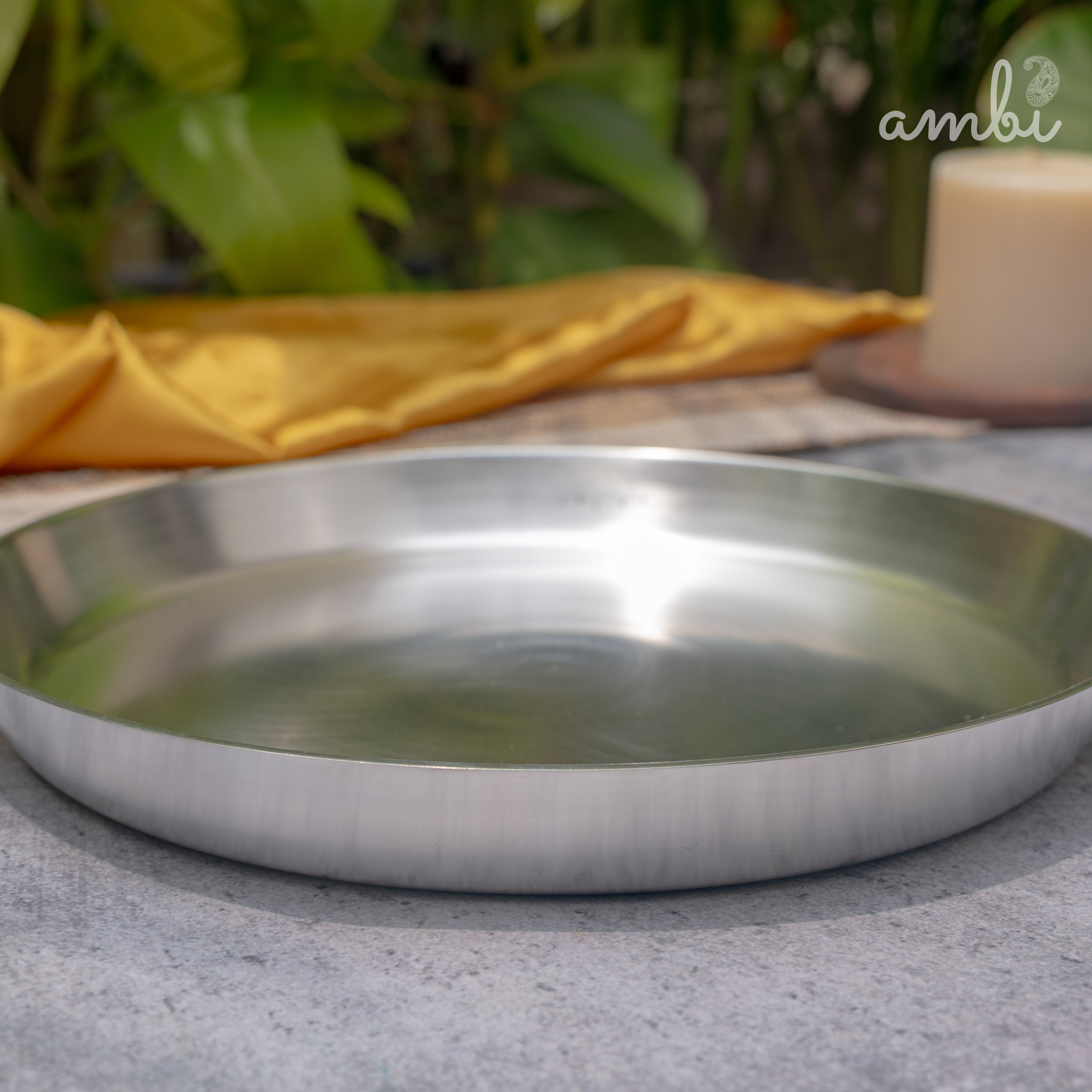 Ambi Pure Silver-Plated Brass Plate – 9.5 Inch | BIS Certified | 2-Micron Coating | 1 kg