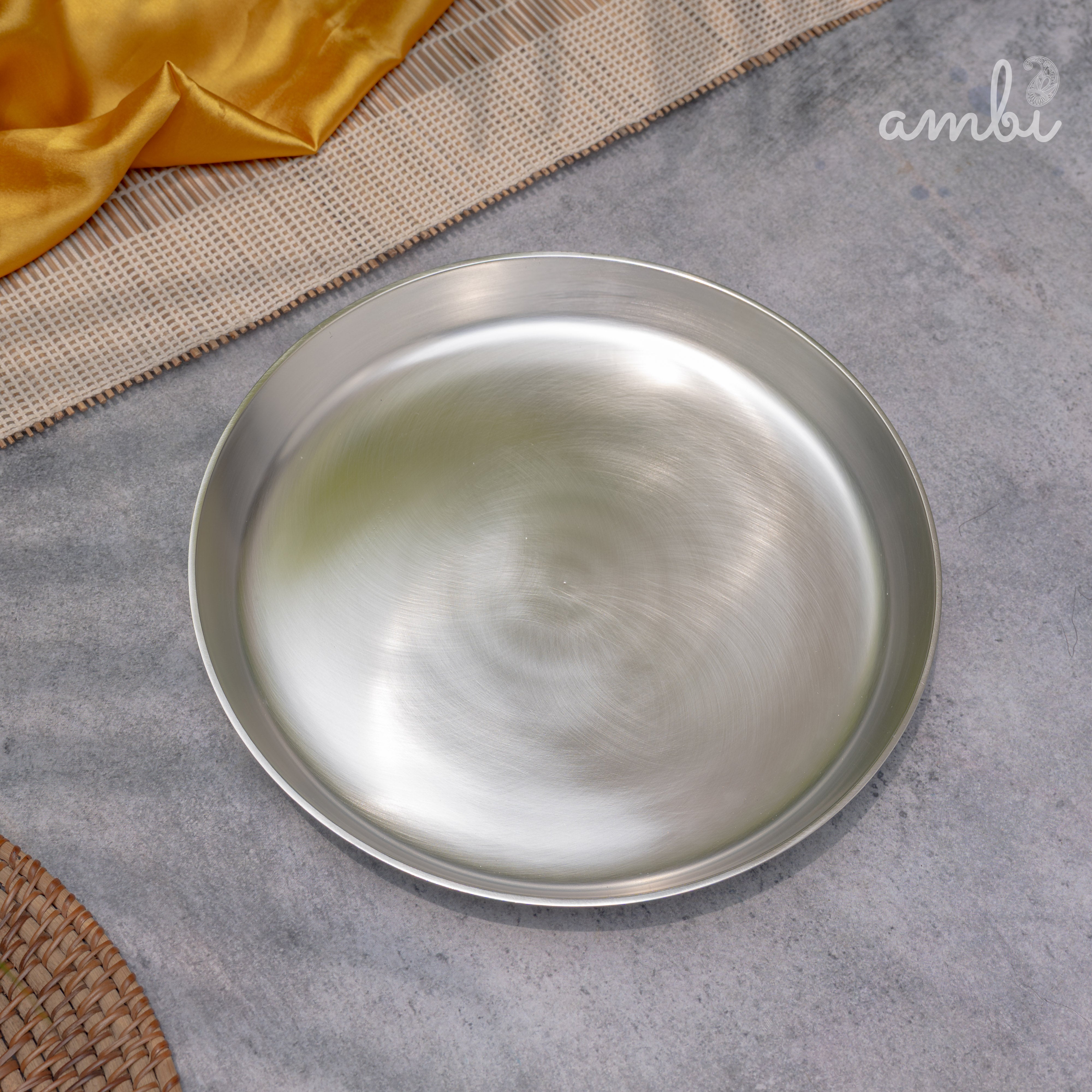 Ambi Pure Silver-Plated Brass Plate – 9.5 Inch | BIS Certified | 2-Micron Coating | 1 kg