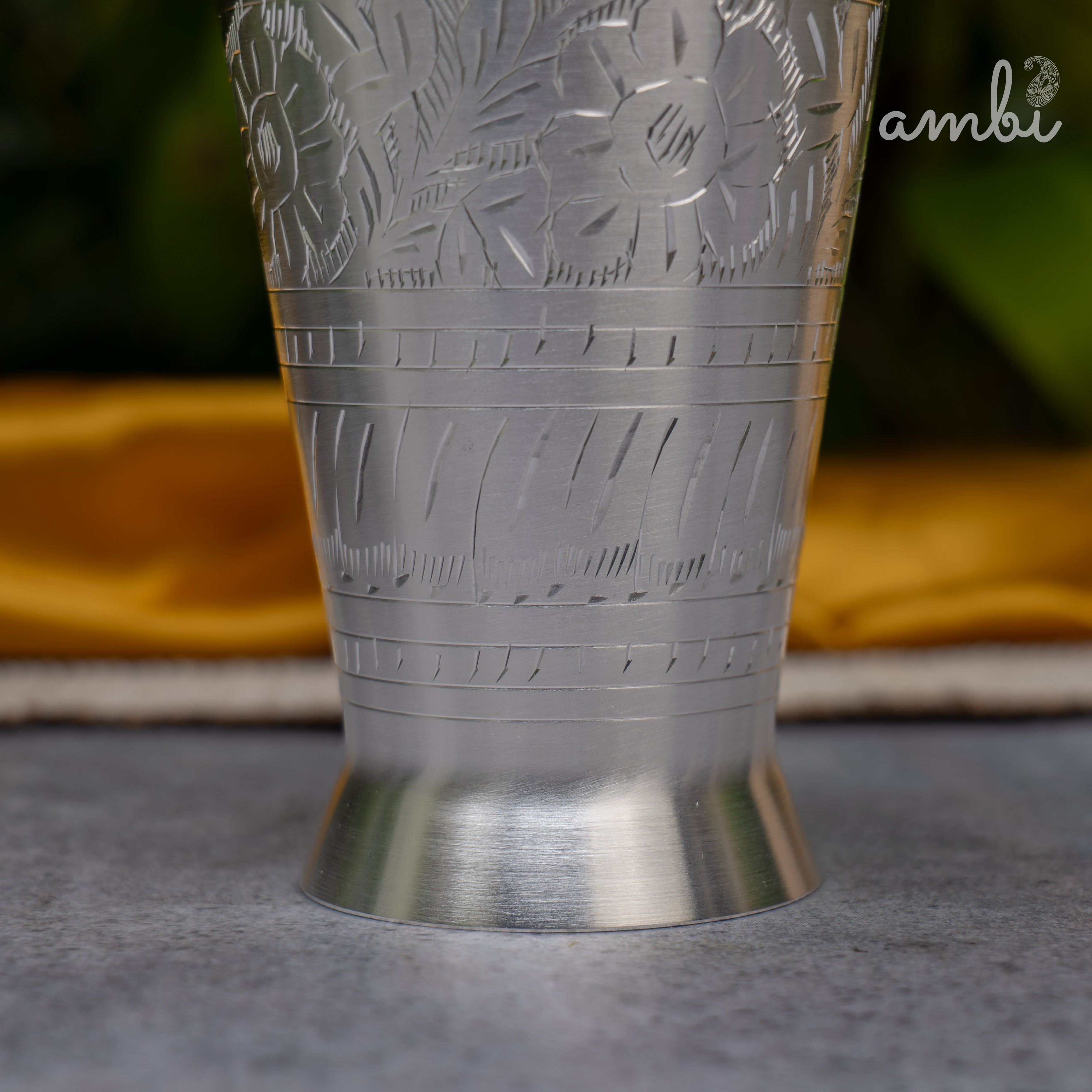 Ambi Pure Silver-Plated Brass Lassi Glass – 5 Inch | Etched | 315g