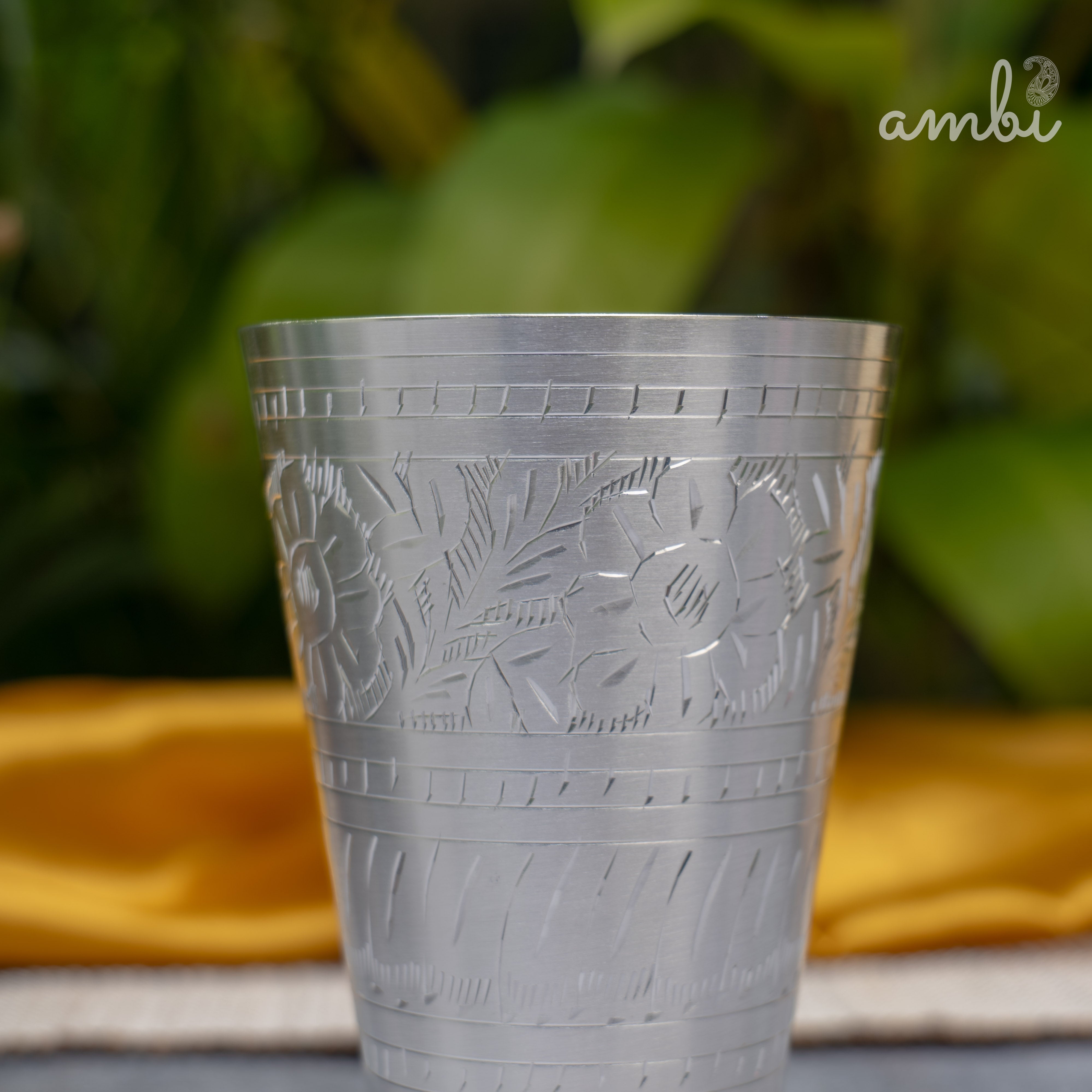 Ambi Pure Silver-Plated Brass Lassi Glass – 5 Inch | Etched | 315g