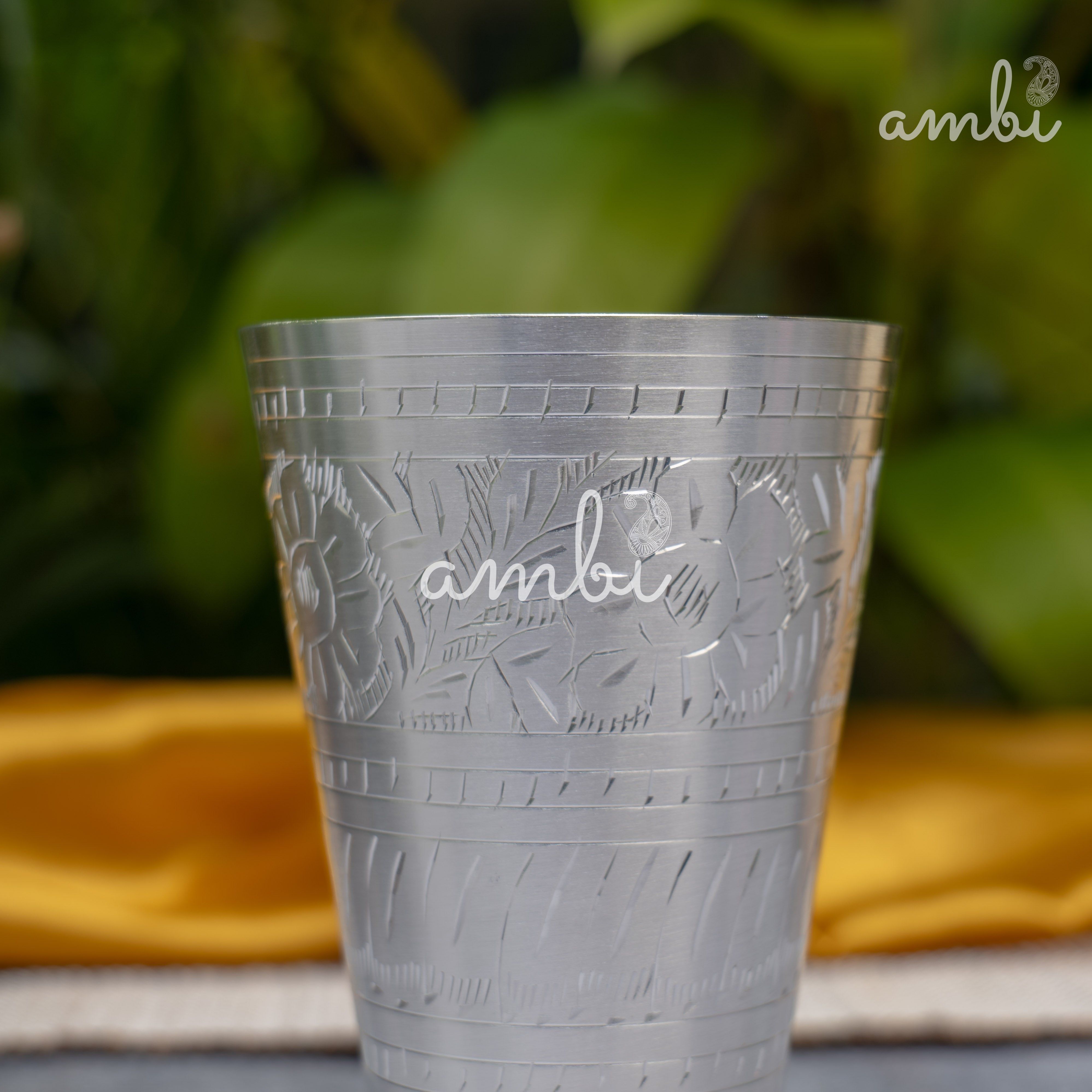 Elegant 5 inch Pure Silver-Plated Lassi Glass – Etched, Sturdy & Classic