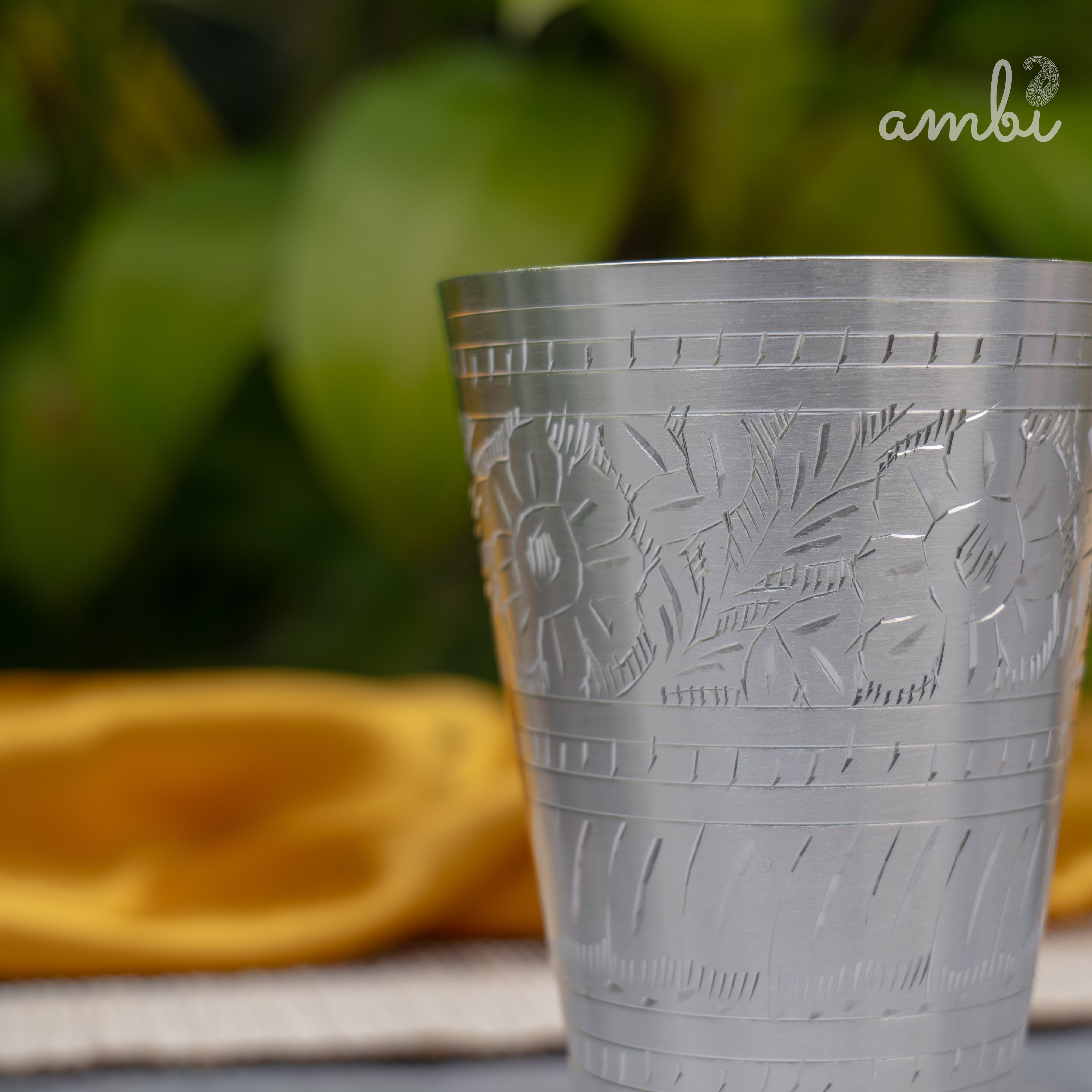 Ambi Pure Silver-Plated Brass Lassi Glass – 5 Inch | Etched | 315g