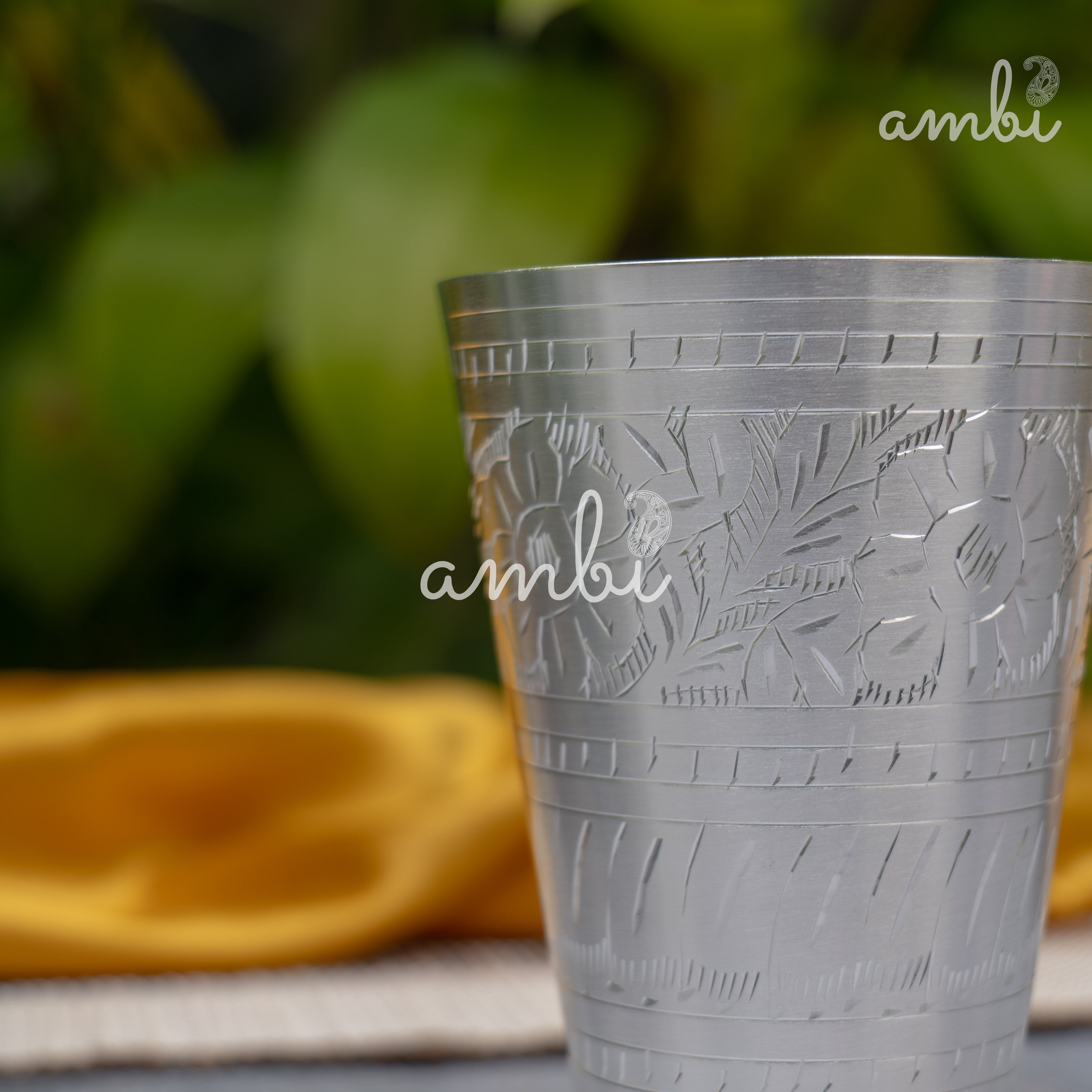 Elegant 5 inch Pure Silver-Plated Lassi Glass – Etched, Sturdy & Classic