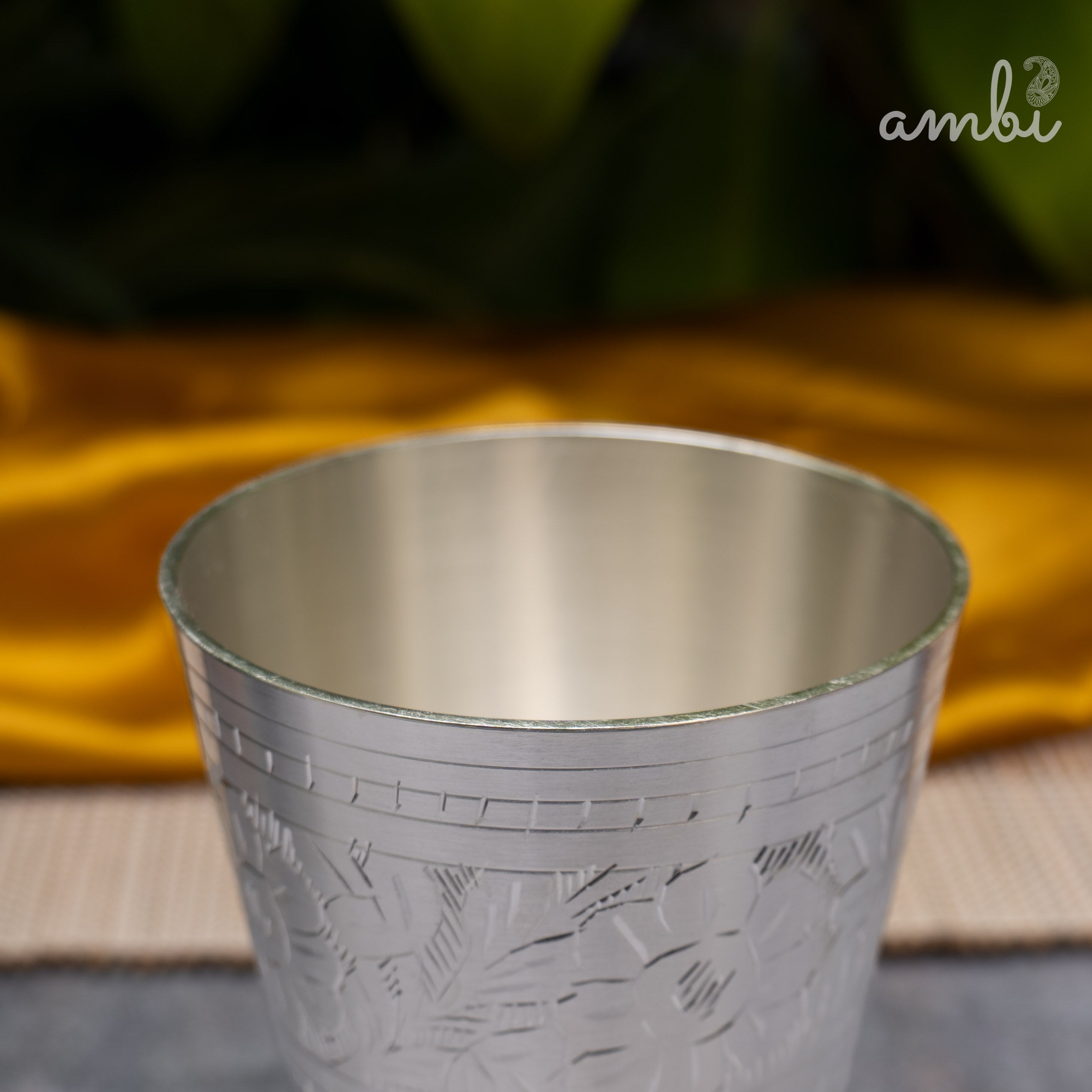 Ambi Pure Silver-Plated Brass Lassi Glass – 5 Inch | Etched | 315g