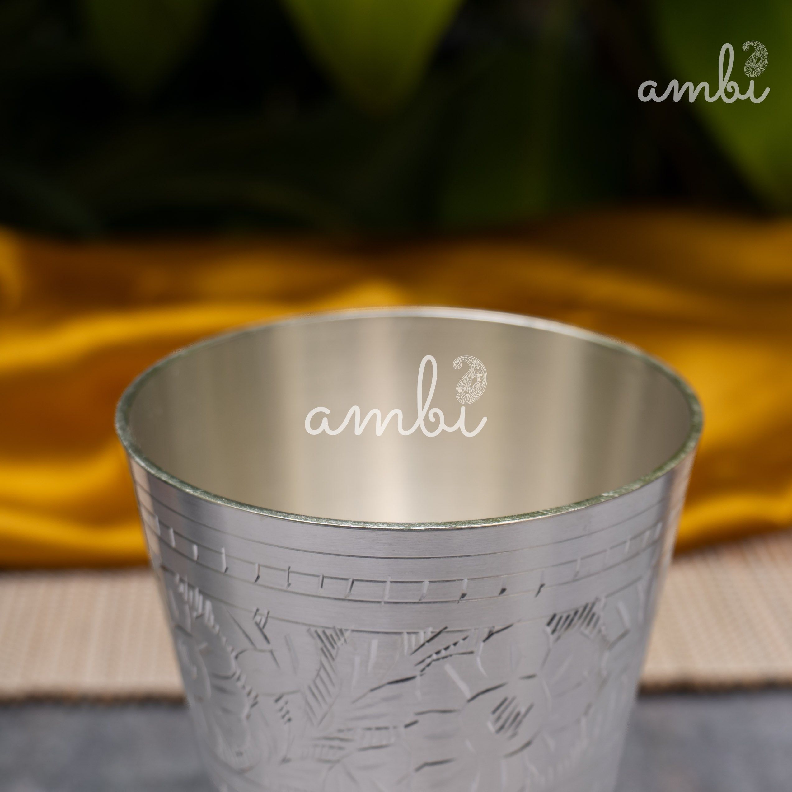Elegant 5 inch Pure Silver-Plated Lassi Glass – Etched, Sturdy & Classic