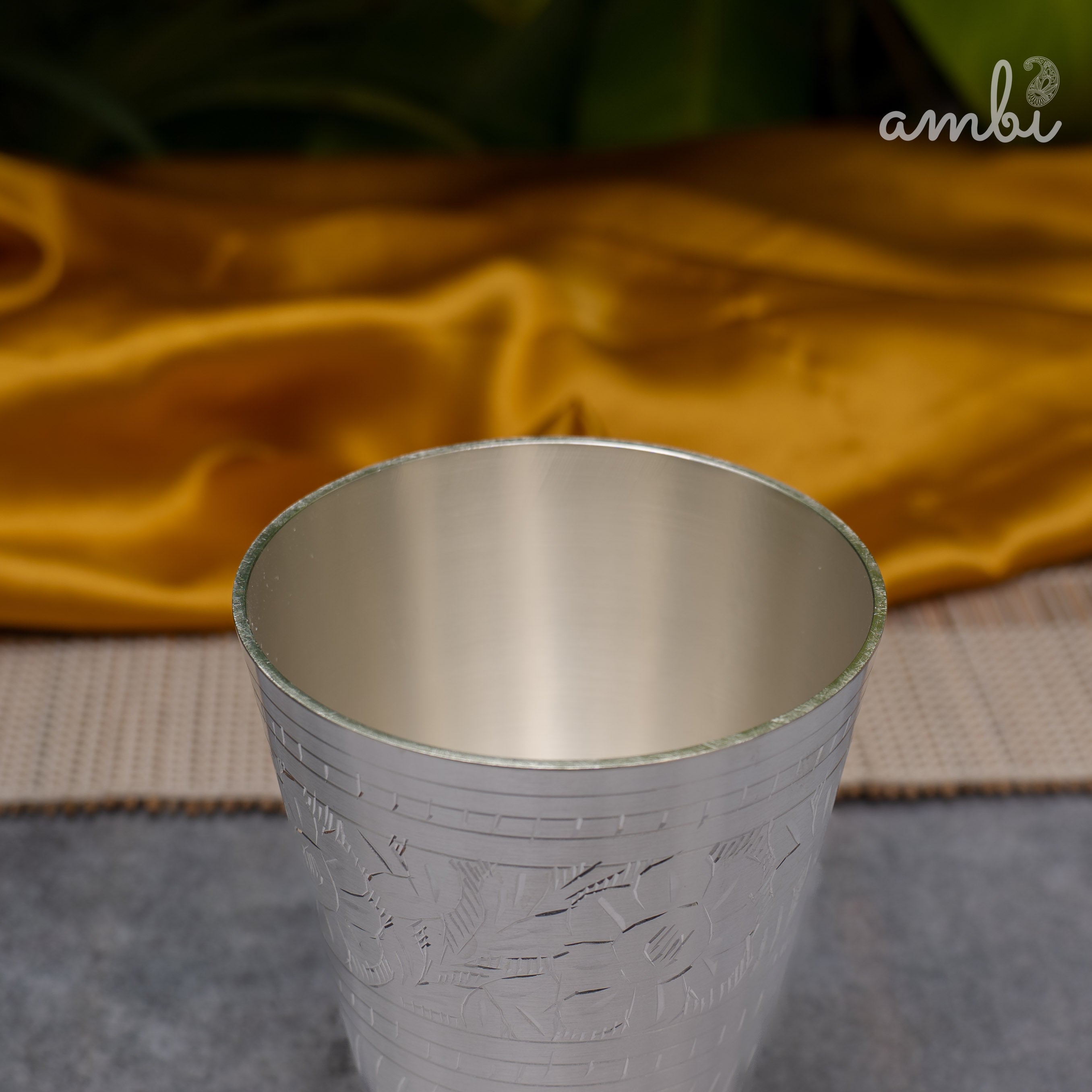 Ambi Pure Silver-Plated Brass Lassi Glass – 5 Inch | Etched | 315g