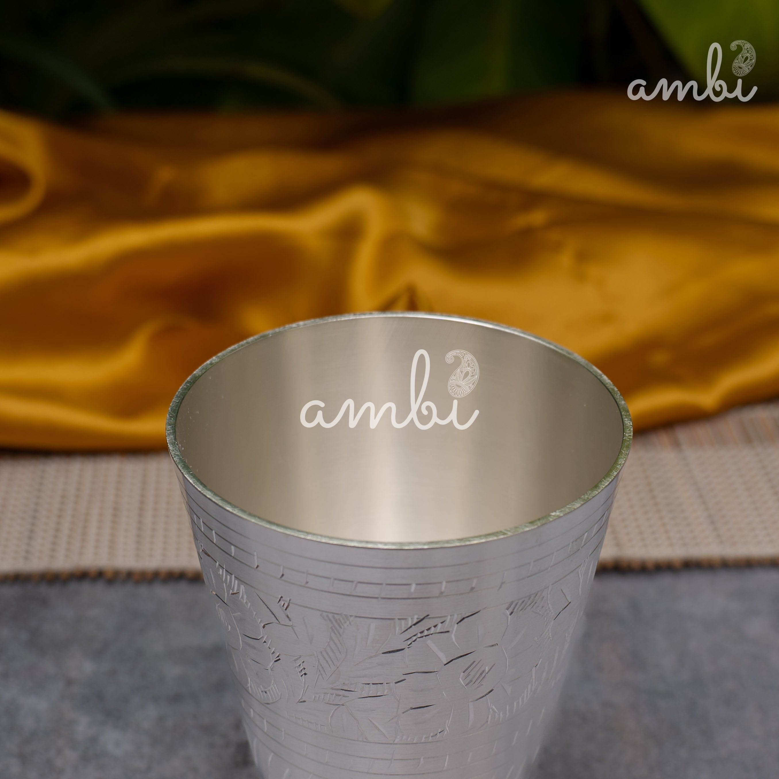 Elegant 5 inch Pure Silver-Plated Lassi Glass – Etched, Sturdy & Classic