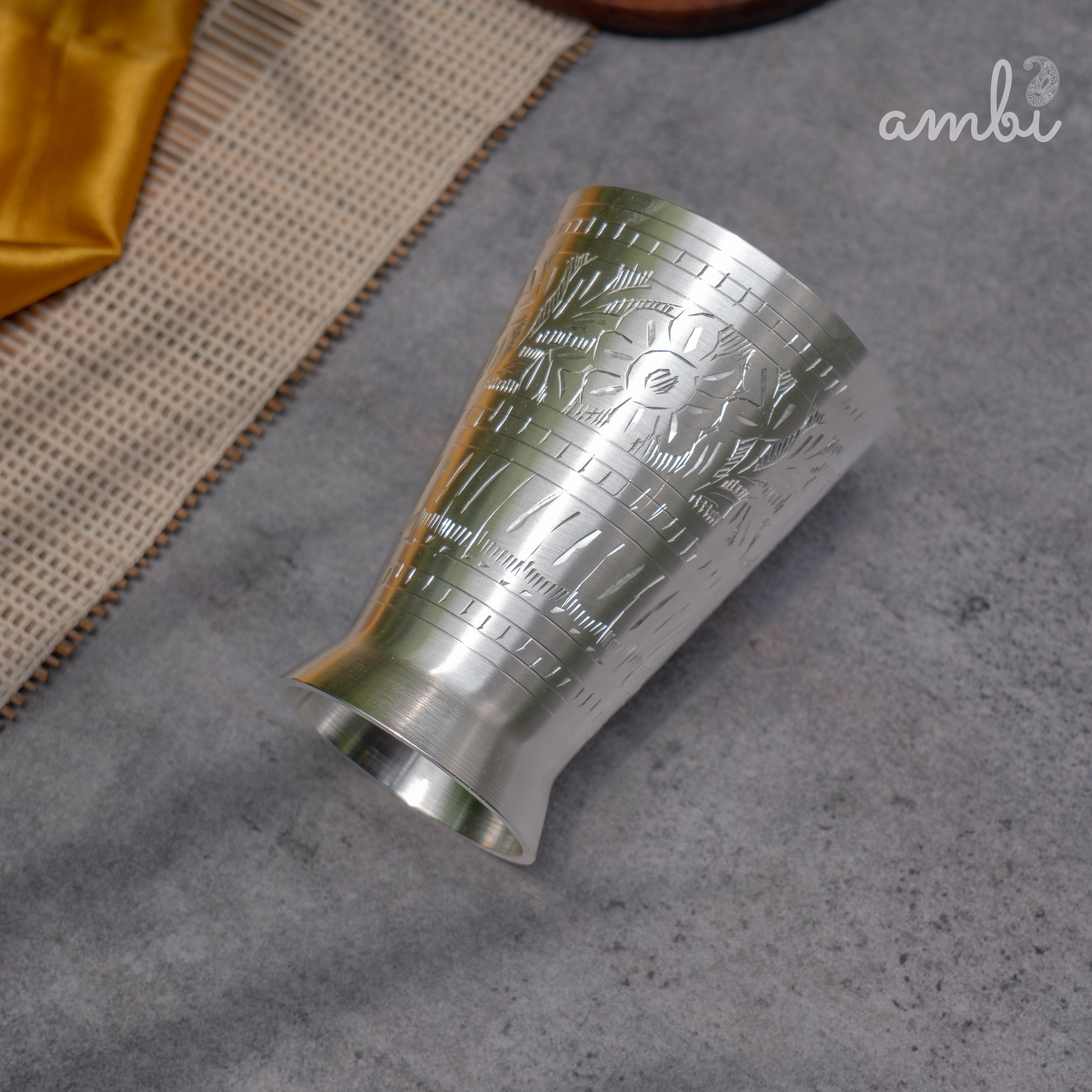 Ambi Pure Silver-Plated Brass Lassi Glass – 5 Inch | Etched | 315g