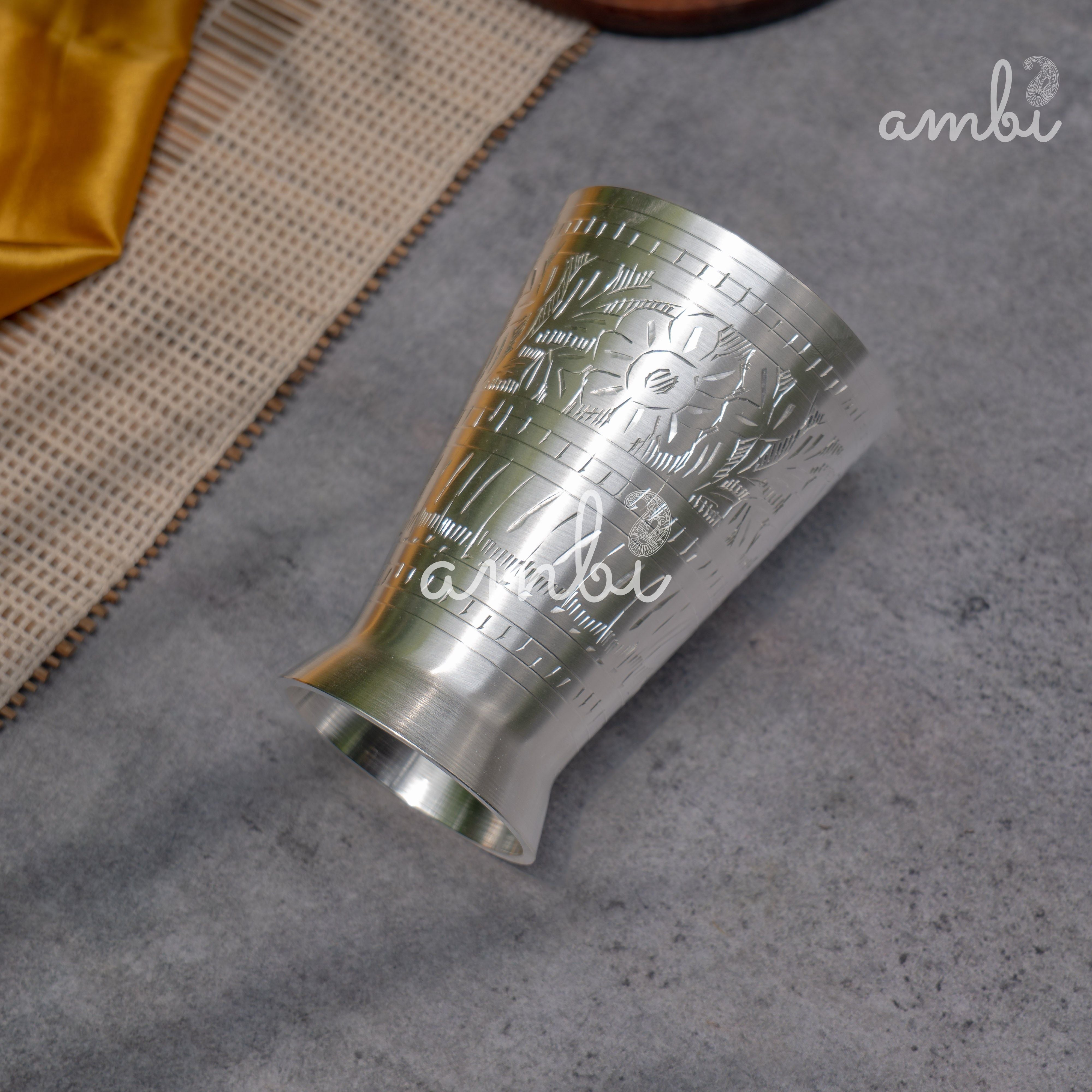 Elegant 5 inch Pure Silver-Plated Lassi Glass – Etched, Sturdy & Classic