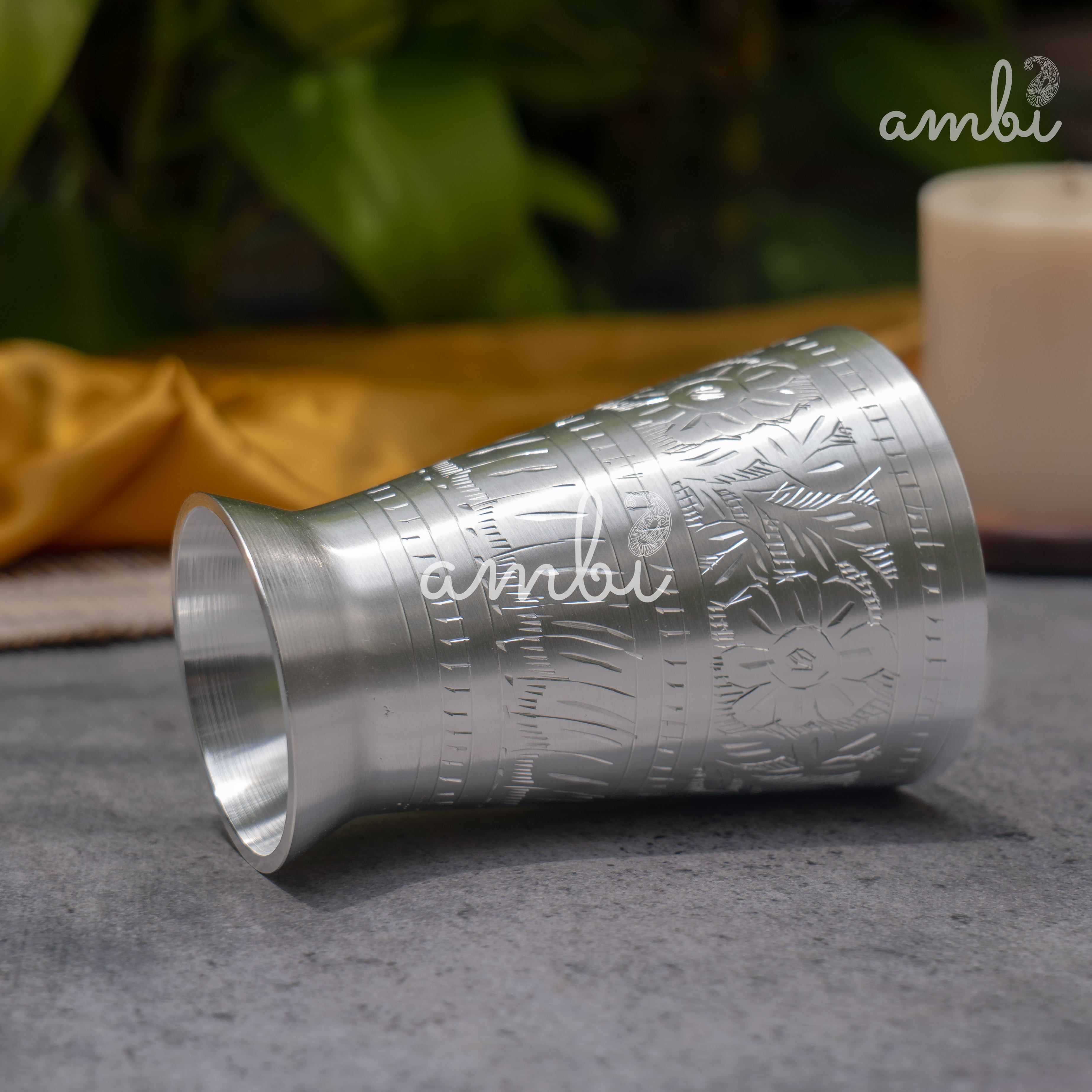 Elegant 5 inch Pure Silver-Plated Lassi Glass – Etched, Sturdy & Classic