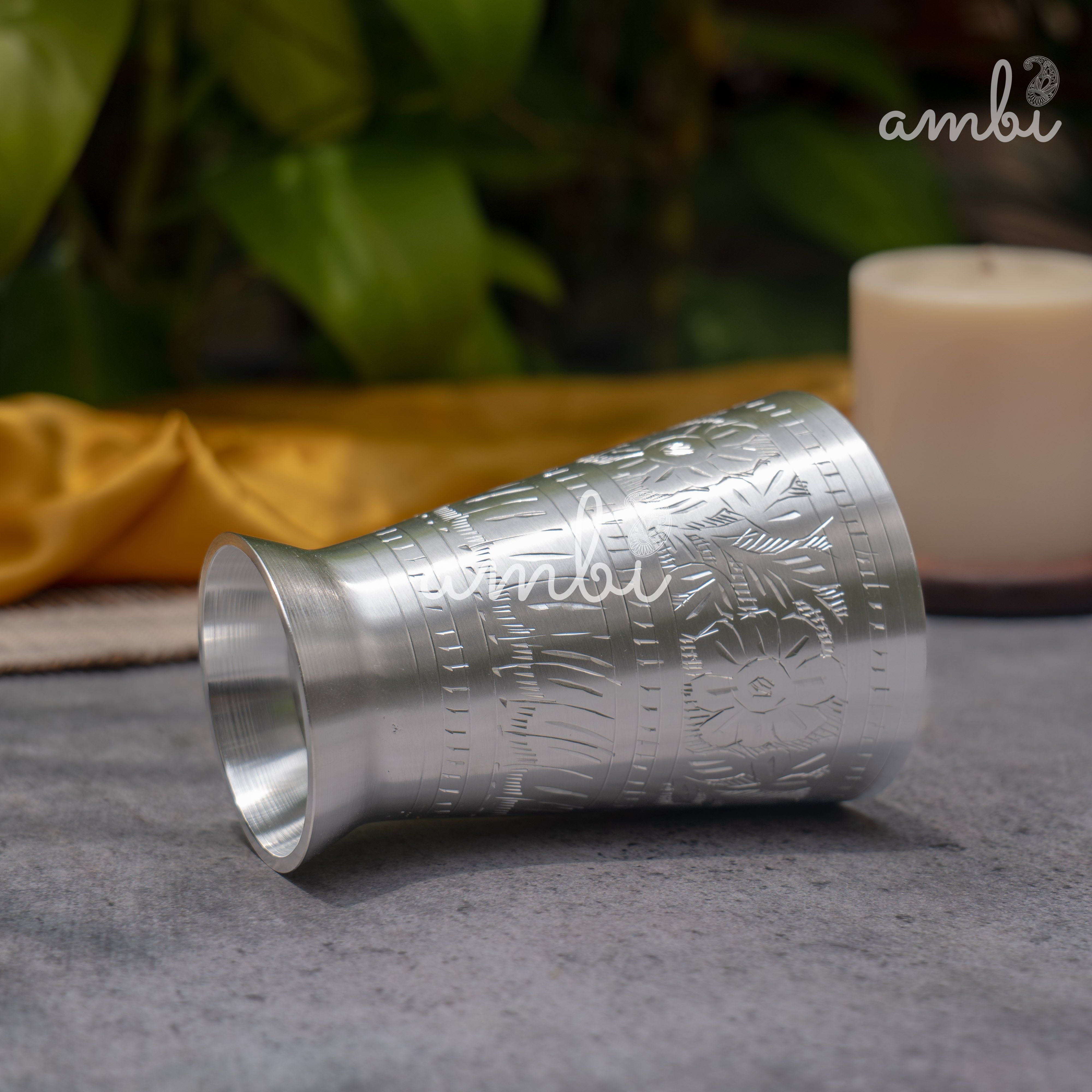Elegant 5 inch Pure Silver-Plated Lassi Glass – Etched, Sturdy & Classic