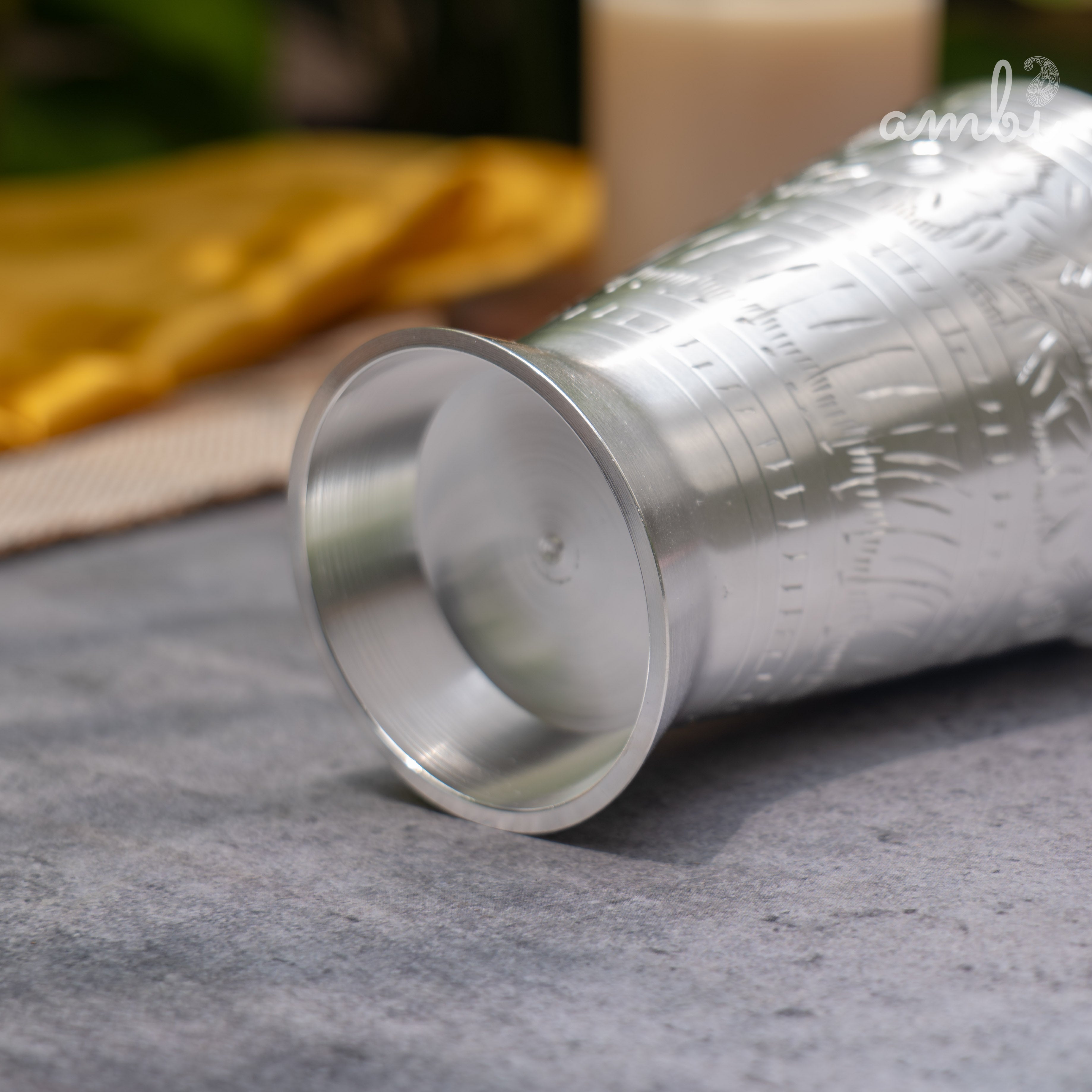 Ambi Pure Silver-Plated Brass Lassi Glass – 5 Inch | Etched | 315g
