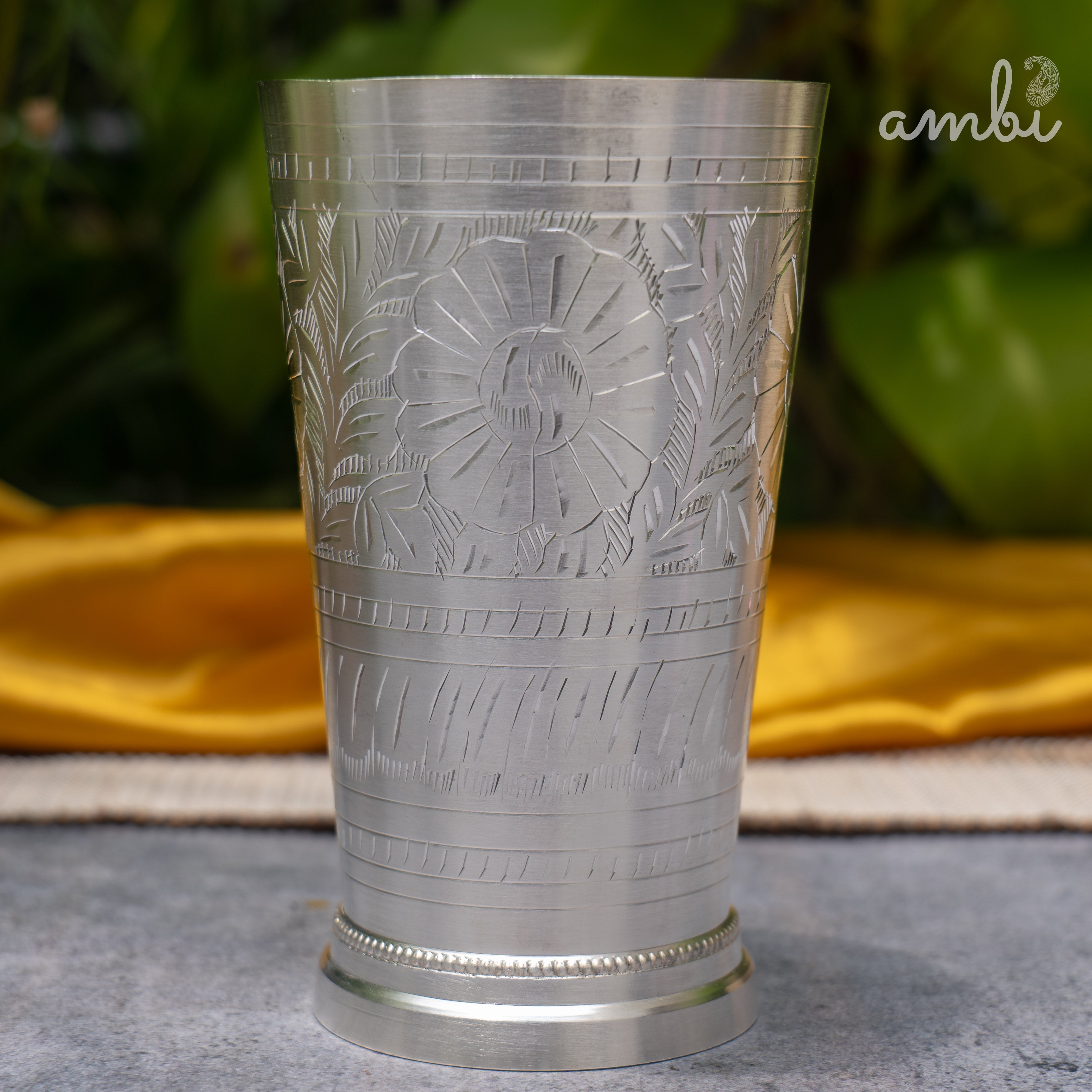 Ambi Pure Silver-Plated Brass Glass – 6 Inch Etched | 475g | 600ml