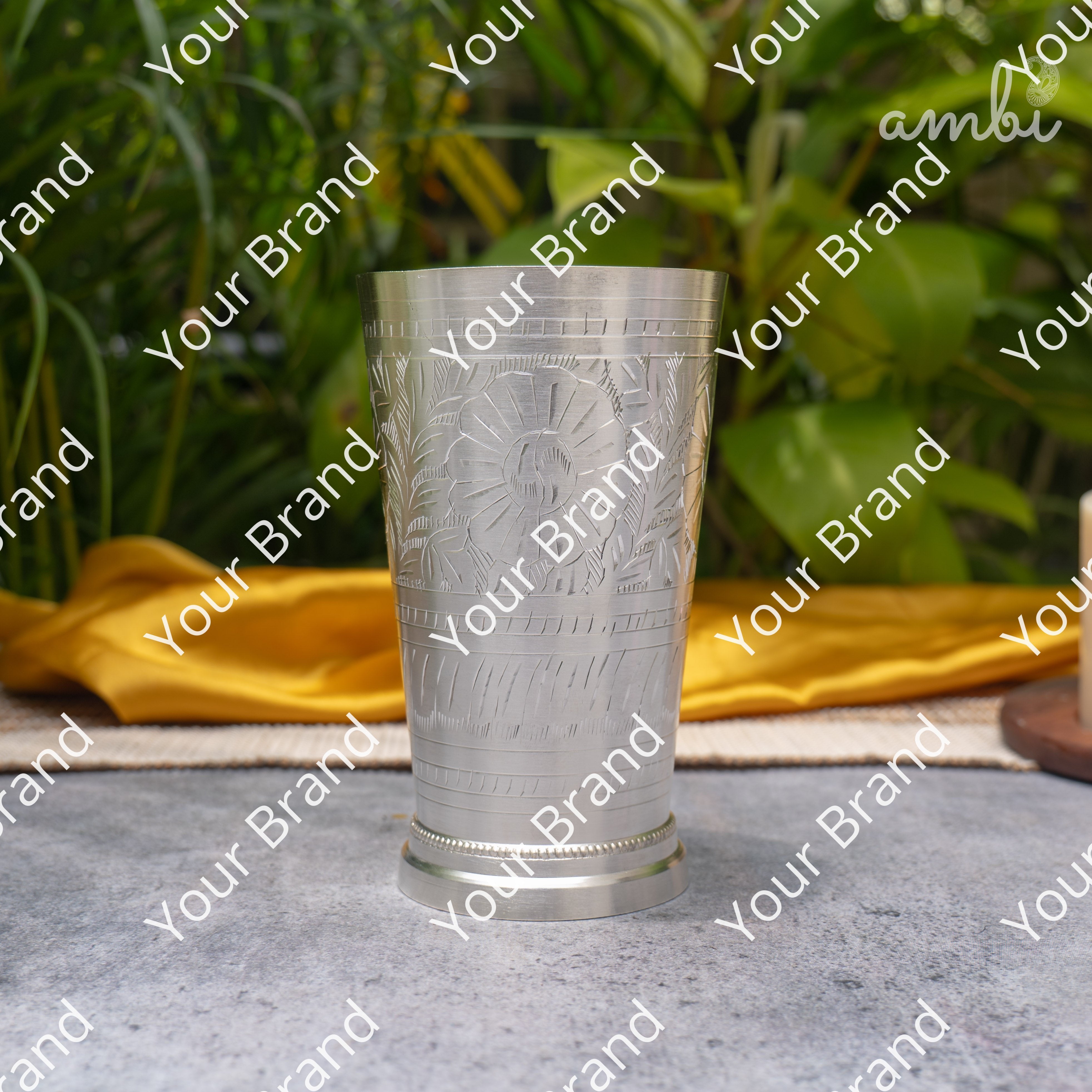 Ambi Pure Silver-Plated Brass Glass – 6 Inch Etched | 475g | 600ml