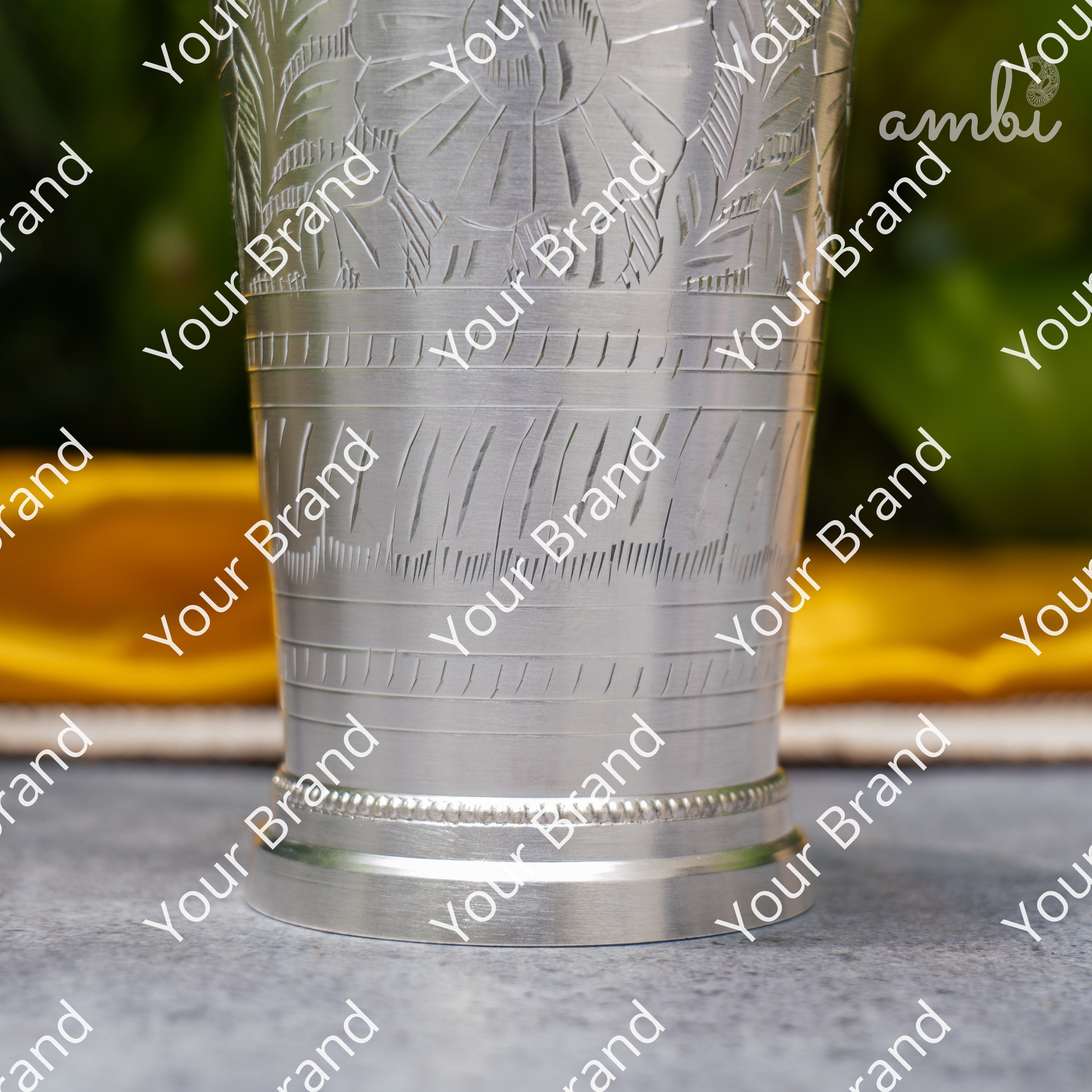 Ambi Pure Silver-Plated Brass Glass – 6 Inch Etched | 475g | 600ml