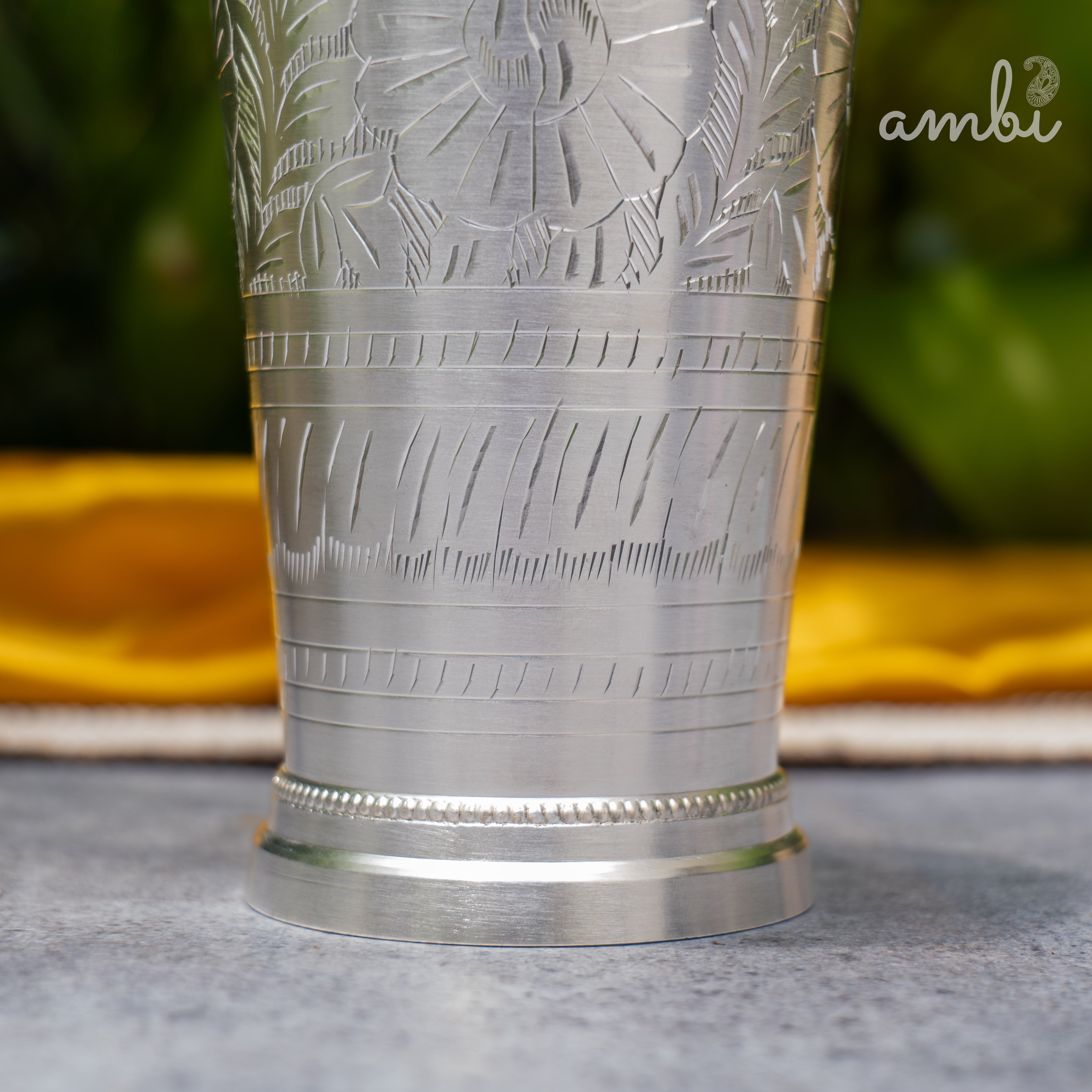 Ambi Pure Silver-Plated Brass Glass – 6 Inch Etched | 475g | 600ml
