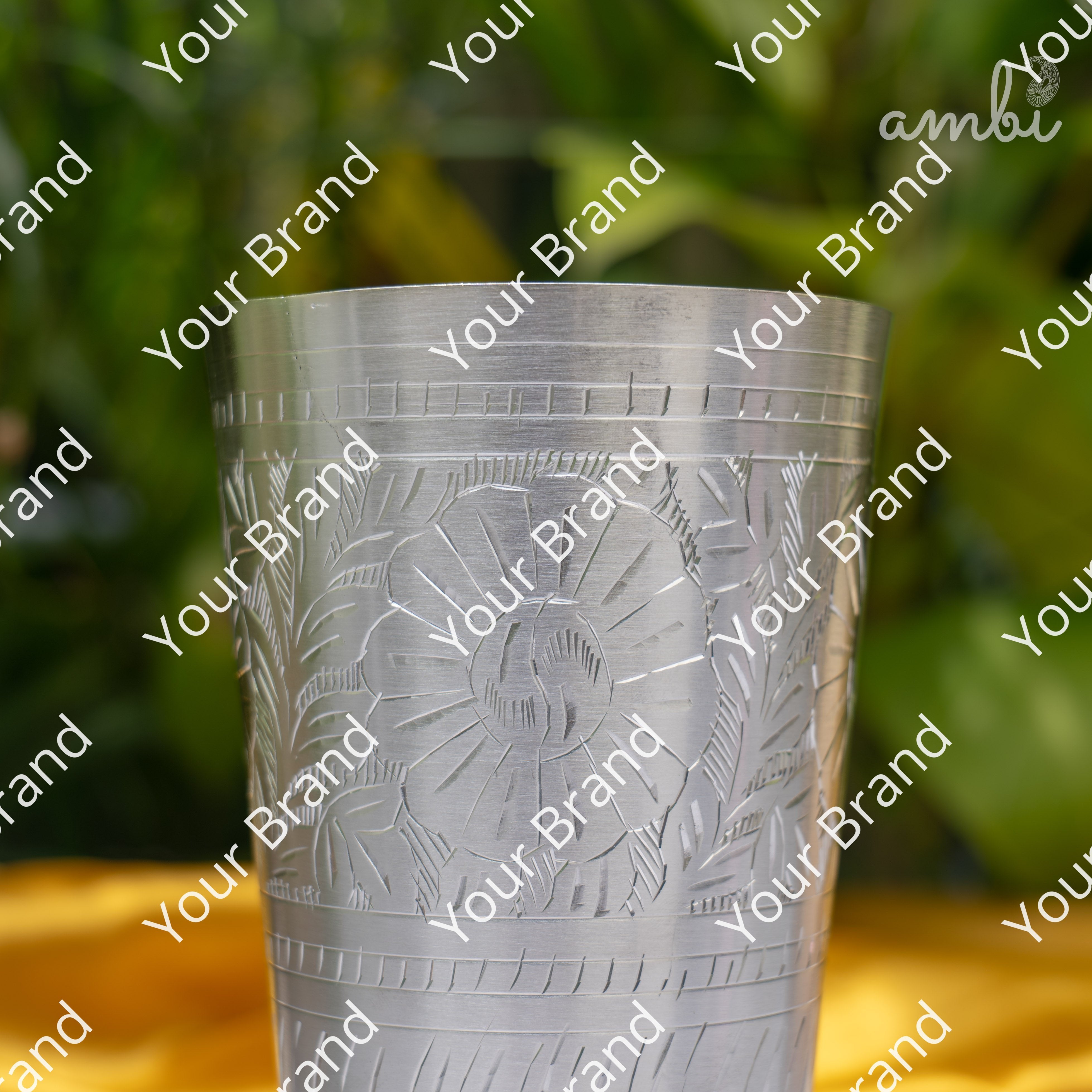 Ambi Pure Silver-Plated Brass Glass – 6 Inch Etched | 475g | 600ml