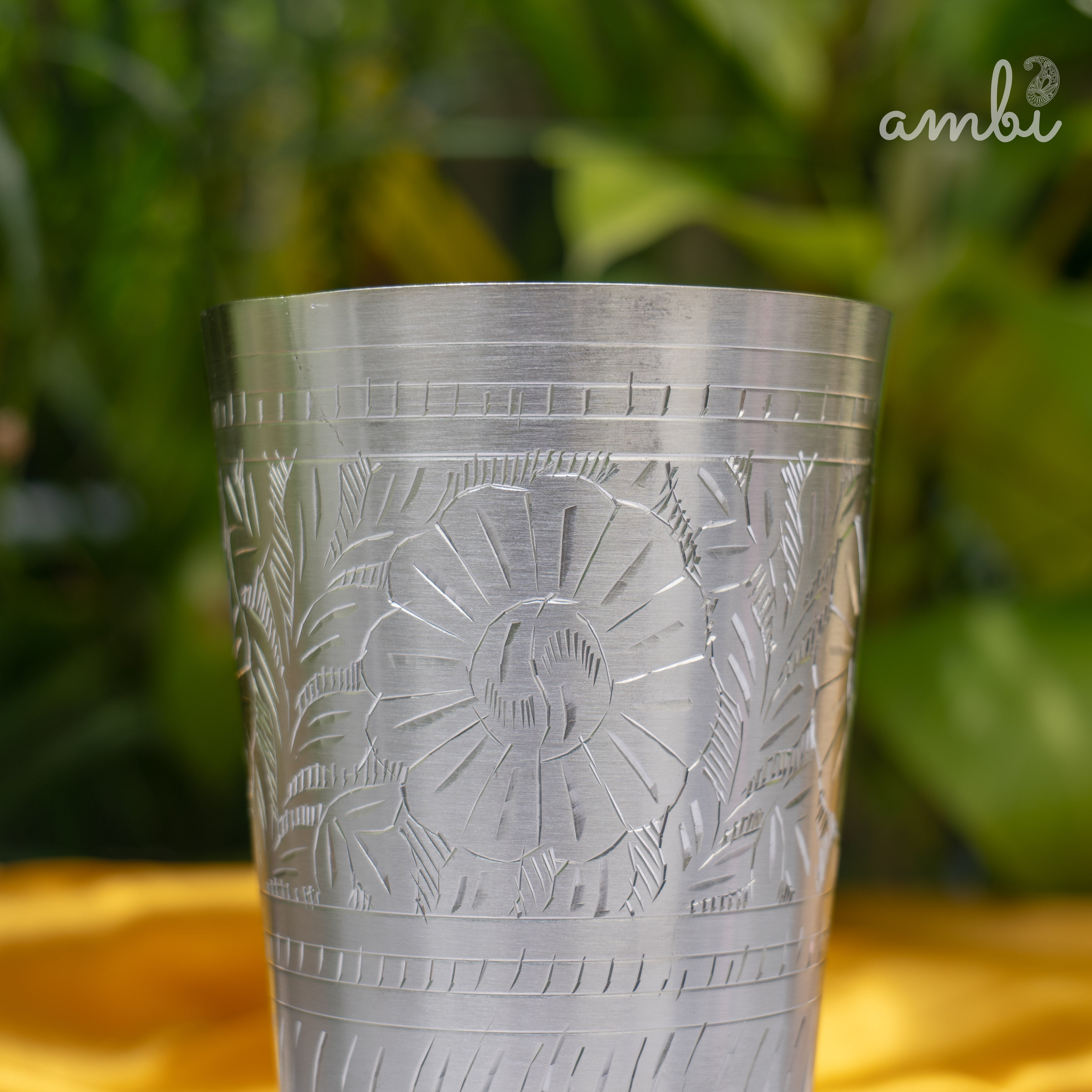 Ambi Pure Silver-Plated Brass Glass – 6 Inch Etched | 475g | 600ml