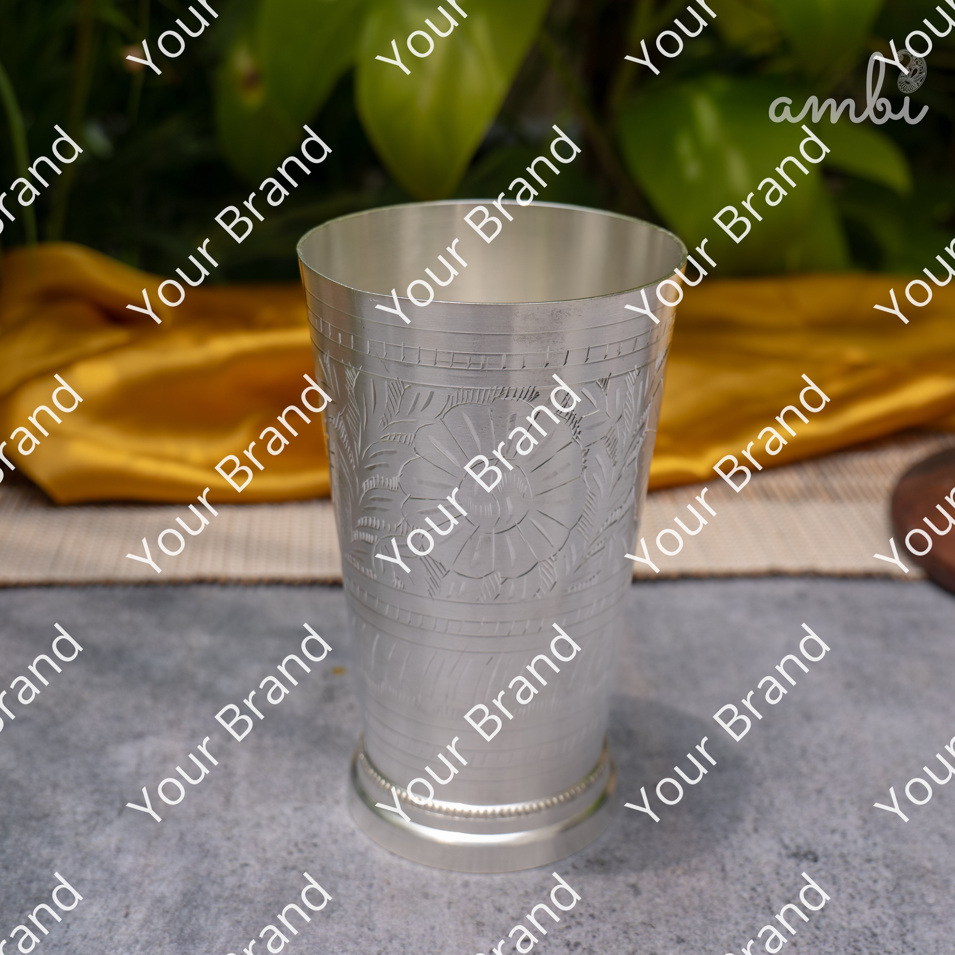Ambi Pure Silver-Plated Brass Glass – 6 Inch Etched | 475g | 600ml
