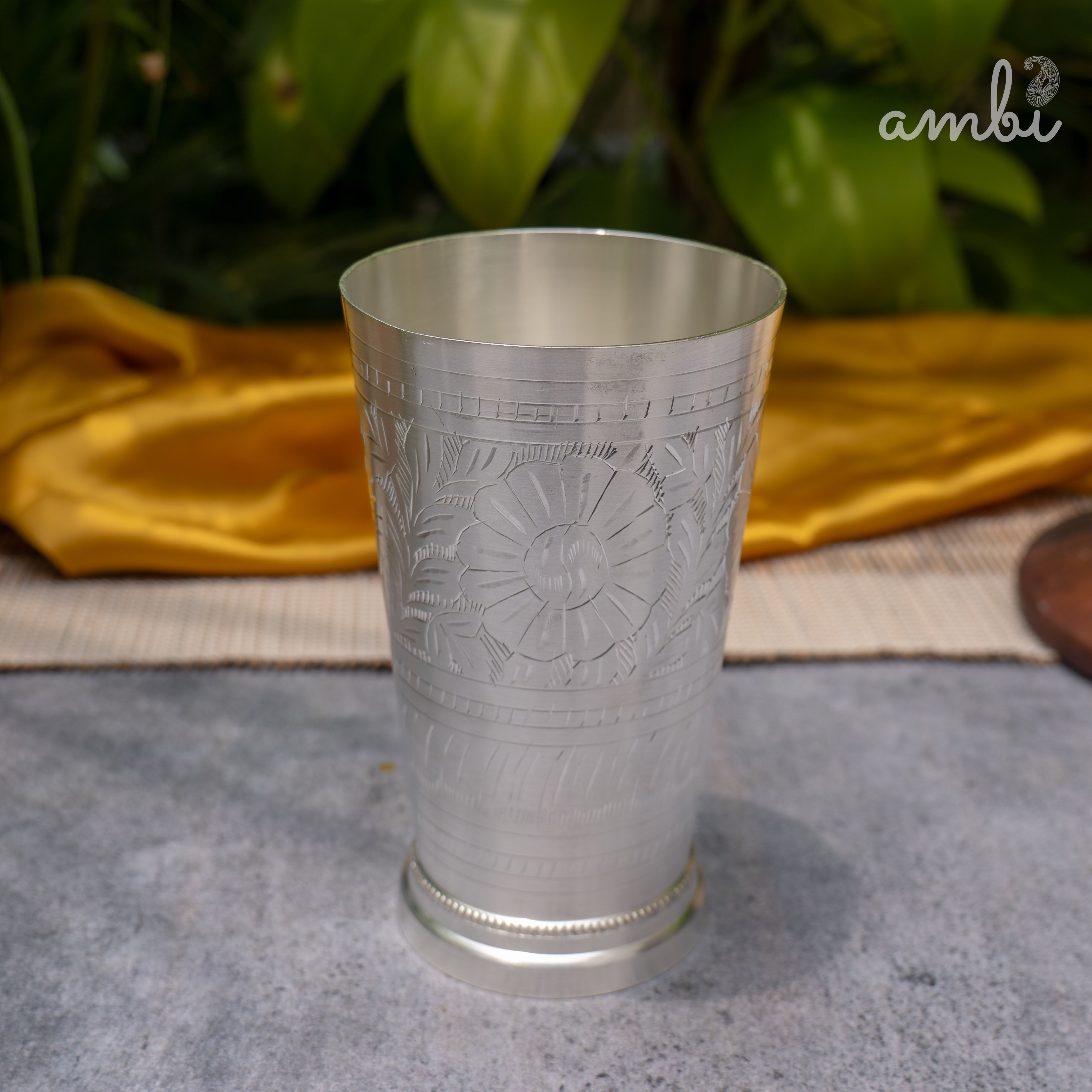 Ambi Pure Silver-Plated Brass Glass – 6 Inch Etched | 475g | 600ml