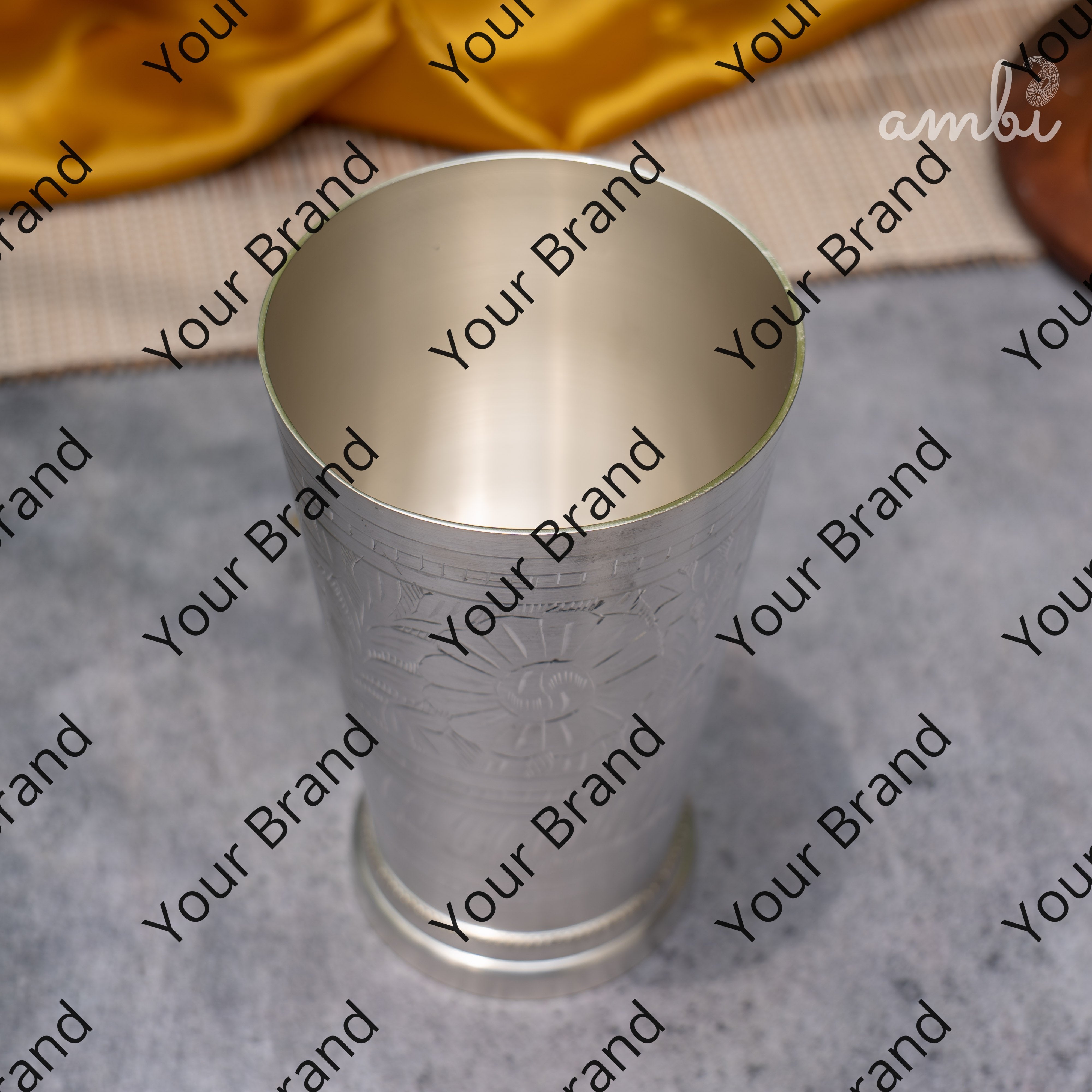 Ambi Pure Silver-Plated Brass Glass – 6 Inch Etched | 475g | 600ml