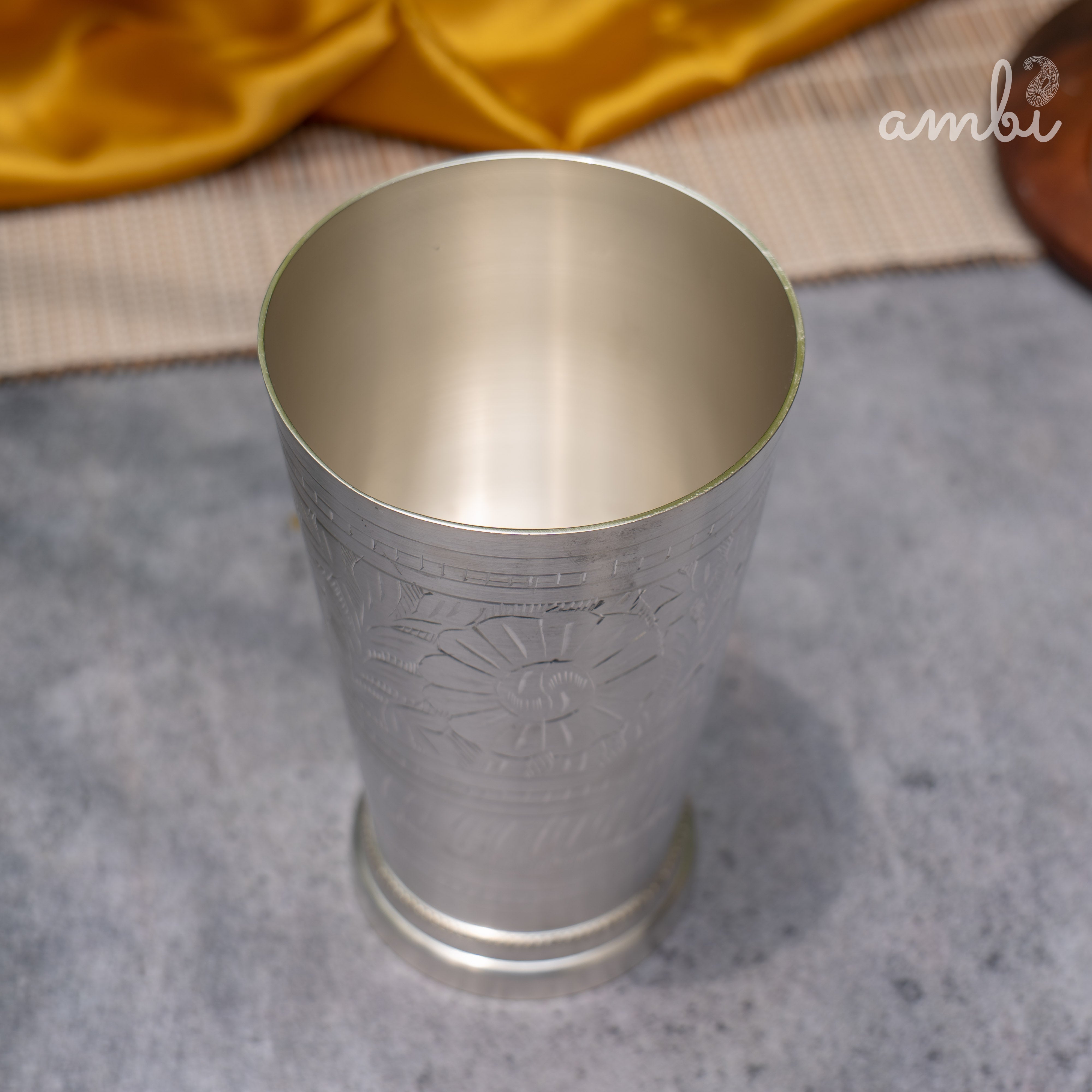 Ambi Pure Silver-Plated Brass Glass – 6 Inch Etched | 475g | 600ml