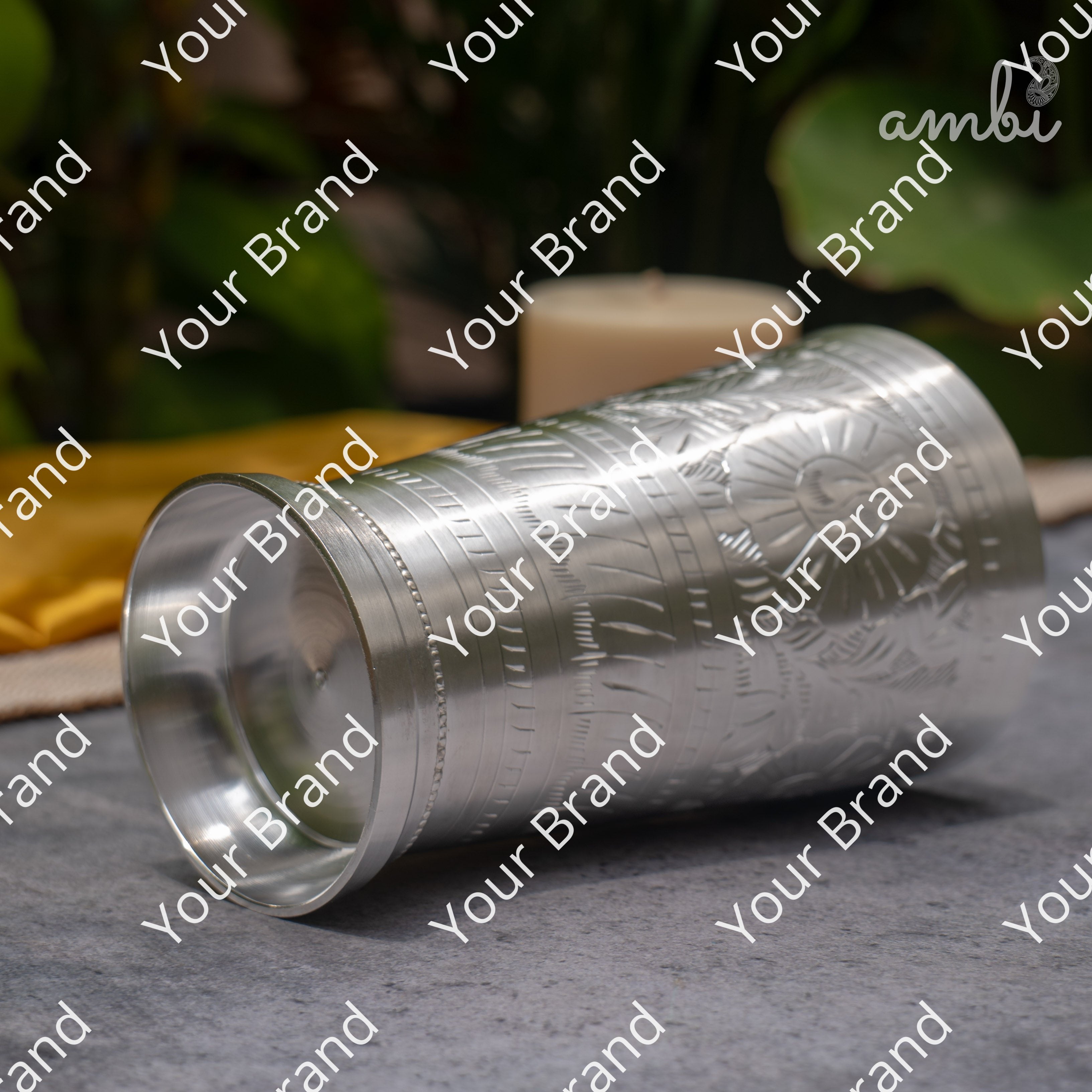 Ambi Pure Silver-Plated Brass Glass – 6 Inch Etched | 475g | 600ml