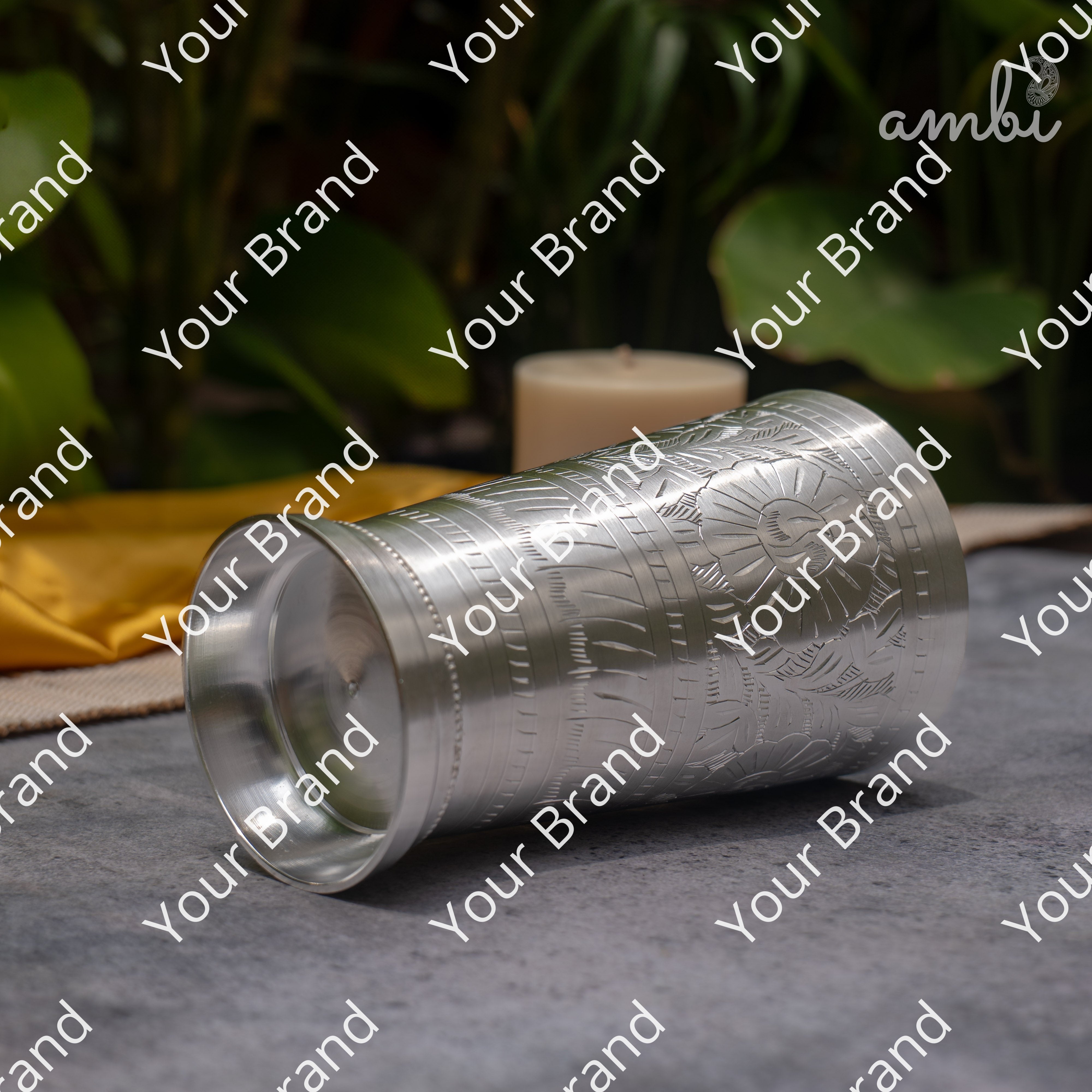 Ambi Pure Silver-Plated Brass Glass – 6 Inch Etched | 475g | 600ml
