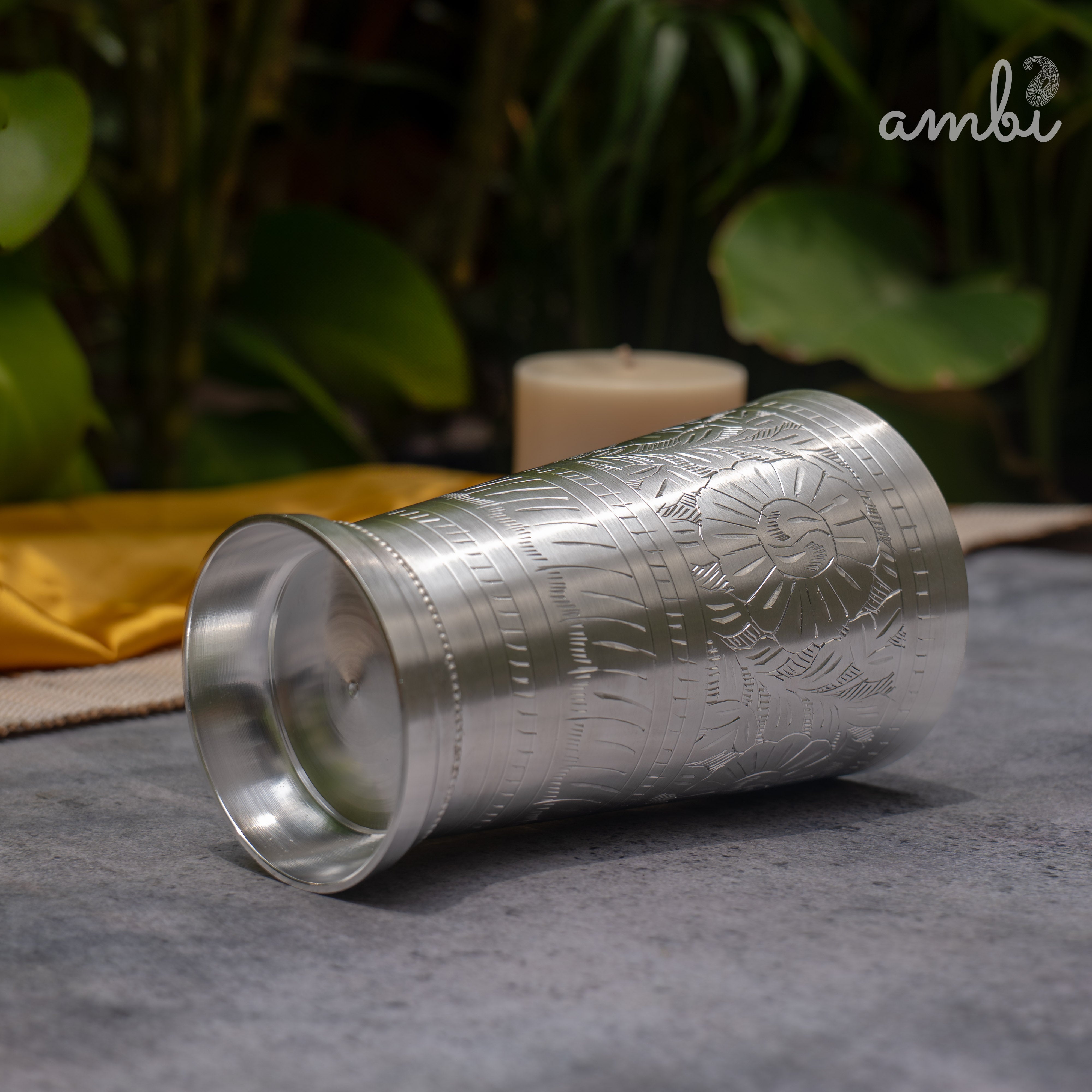 Ambi Pure Silver-Plated Brass Glass – 6 Inch Etched | 475g | 600ml