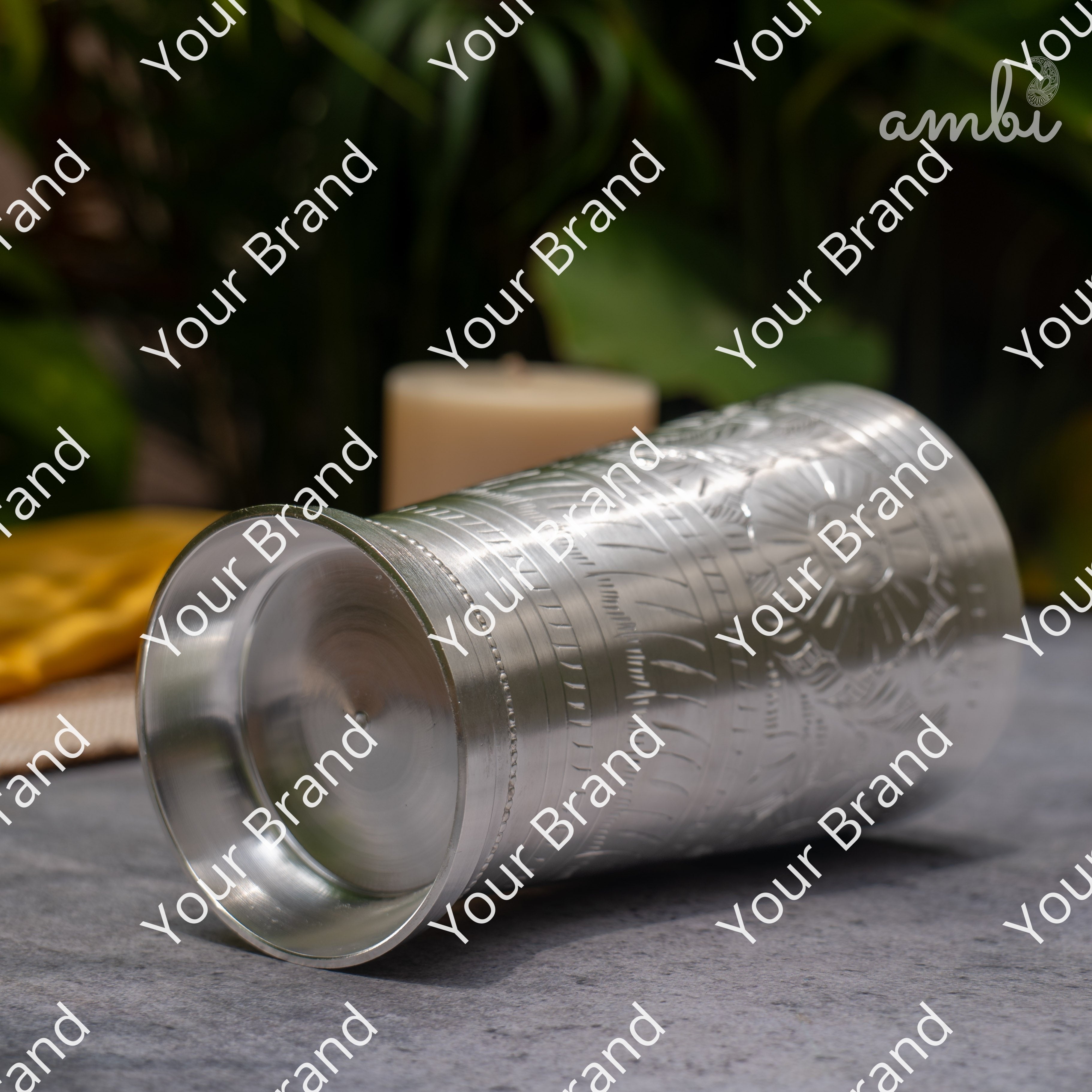 Ambi Pure Silver-Plated Brass Glass – 6 Inch Etched | 475g | 600ml