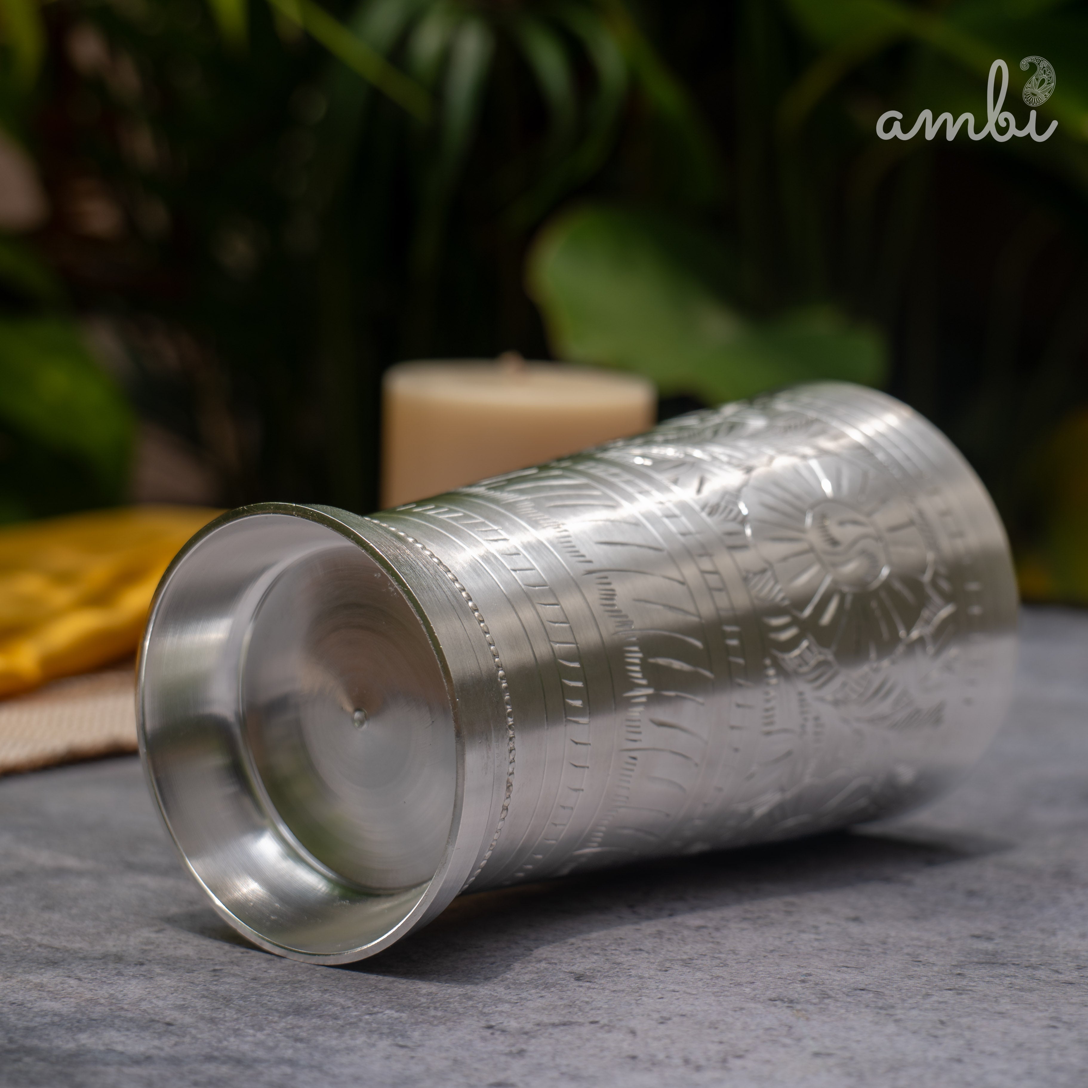 Ambi Pure Silver-Plated Brass Glass – 6 Inch Etched | 475g | 600ml