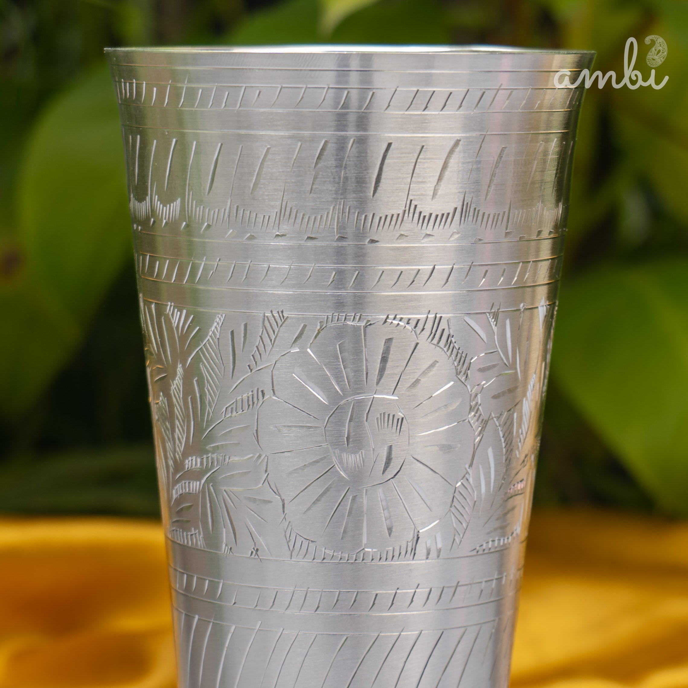 Ambi Silver-Plated Brass Lassi Glass – 6.5 Inch | Etched | 630g | 785ml