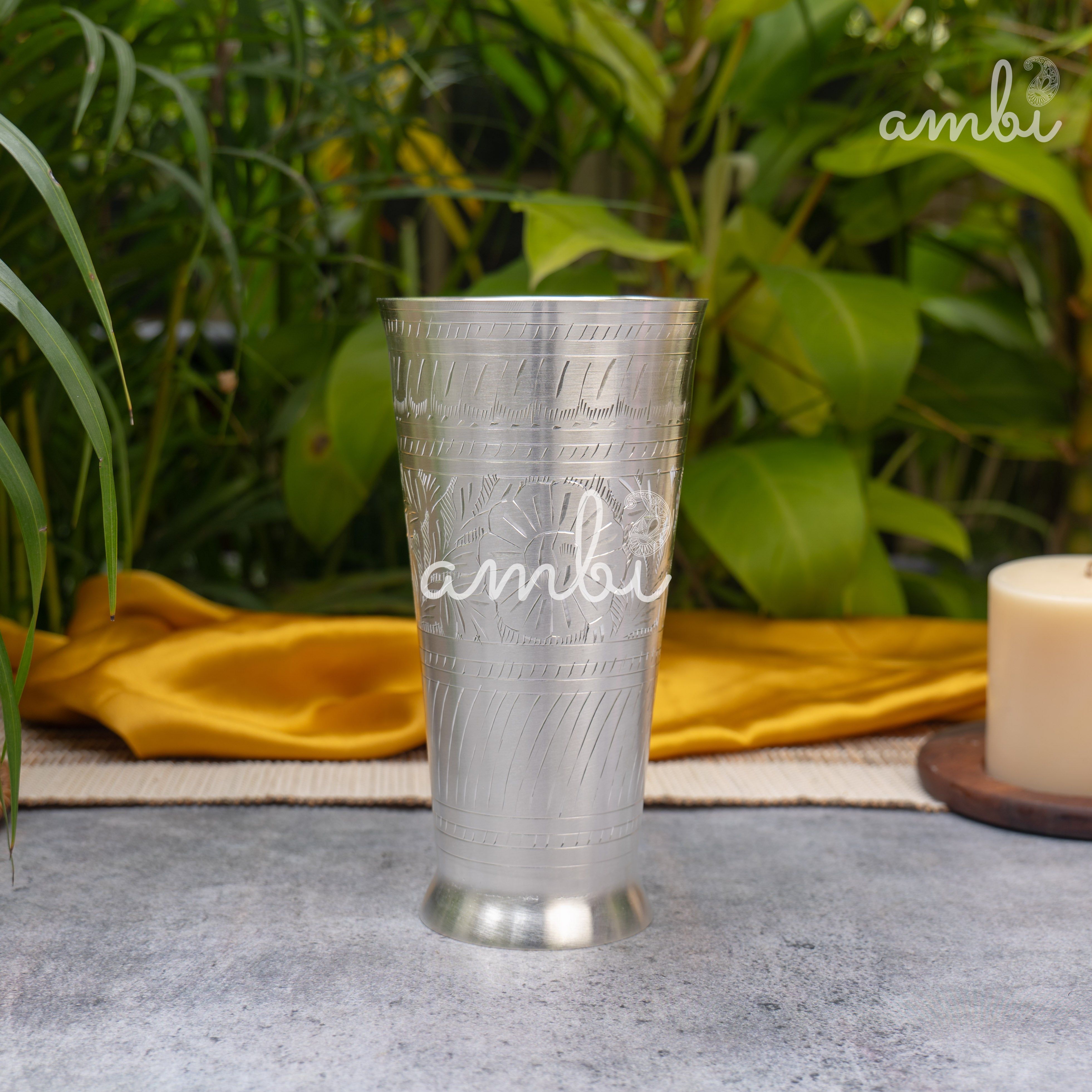 Elegant 6.5 Inches Silver-Plated Tall/Large Lassi Glass – Etched and Finely Finished - Heavy Make