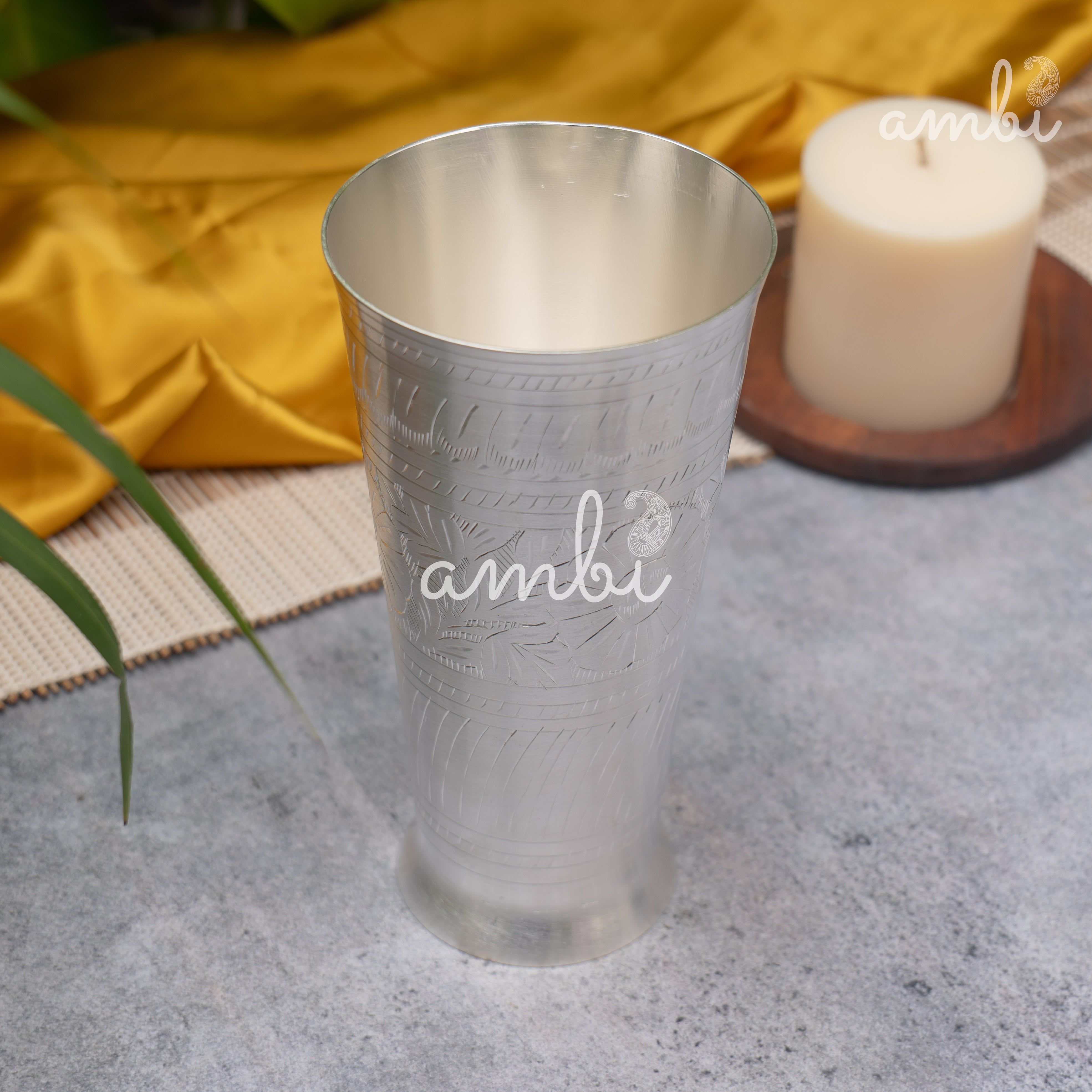 Elegant 6.5 Inches Silver-Plated Tall/Large Lassi Glass – Etched and Finely Finished - Heavy Make