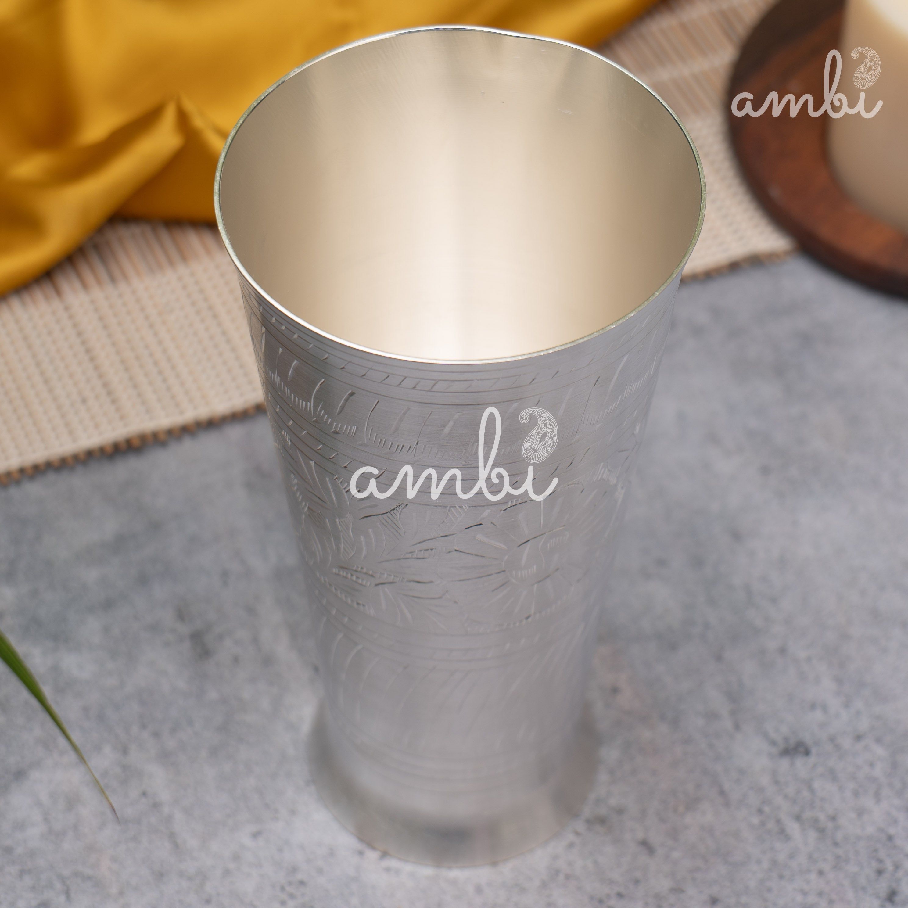 Elegant 6.5 Inches Silver-Plated Tall/Large Lassi Glass – Etched and Finely Finished - Heavy Make