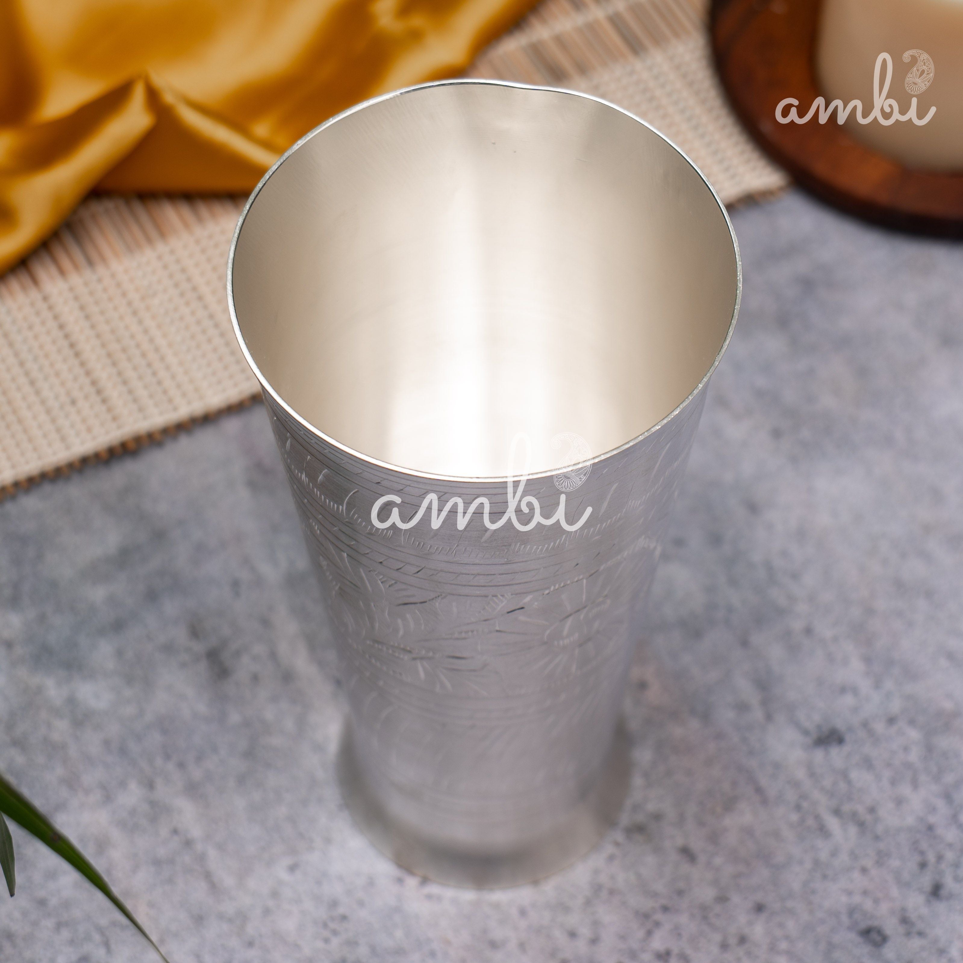 Elegant 6.5 Inches Silver-Plated Tall/Large Lassi Glass – Etched and Finely Finished - Heavy Make